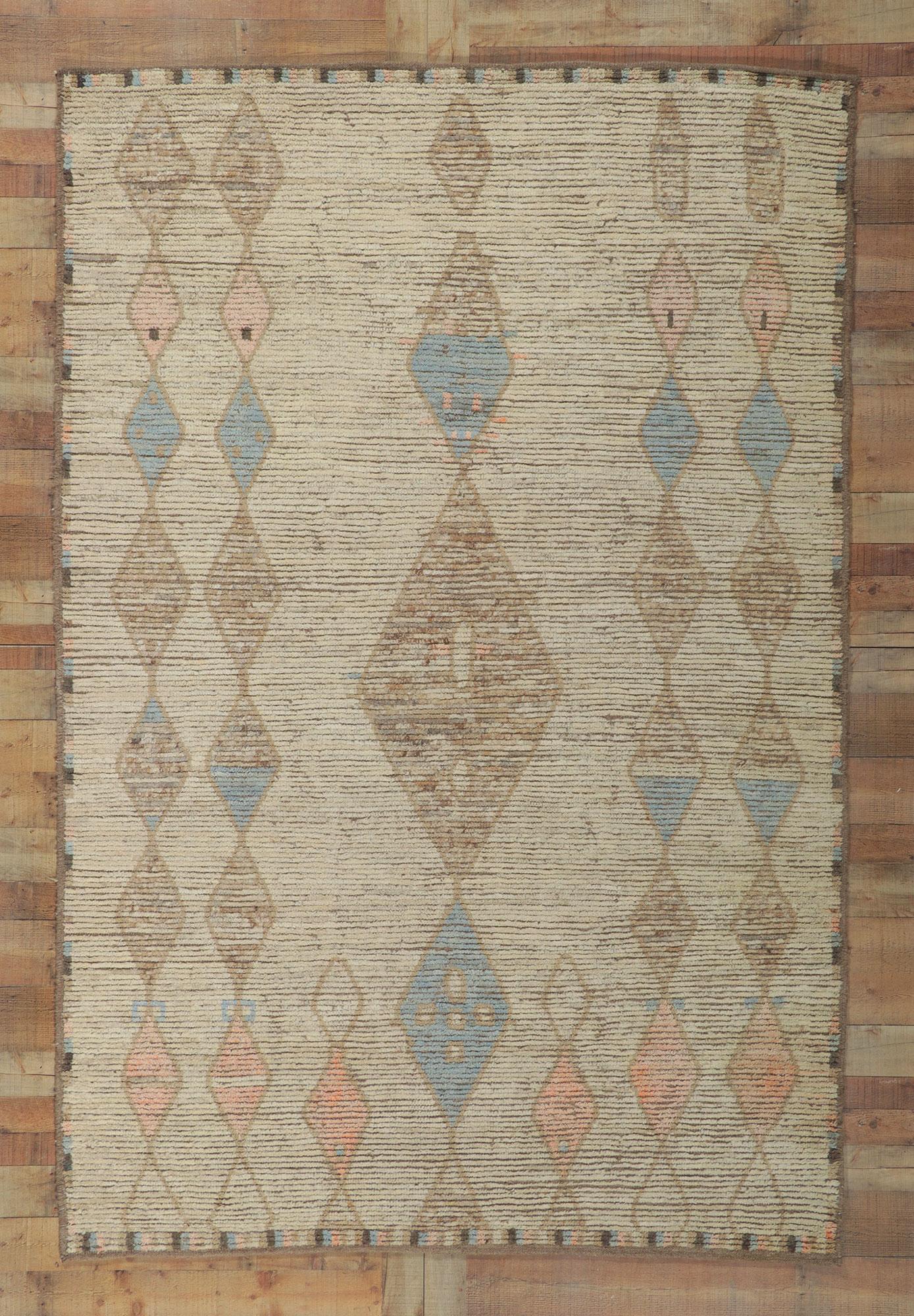 Hand-Knotted New Contemporary Moroccan Rug with Short Pile For Sale