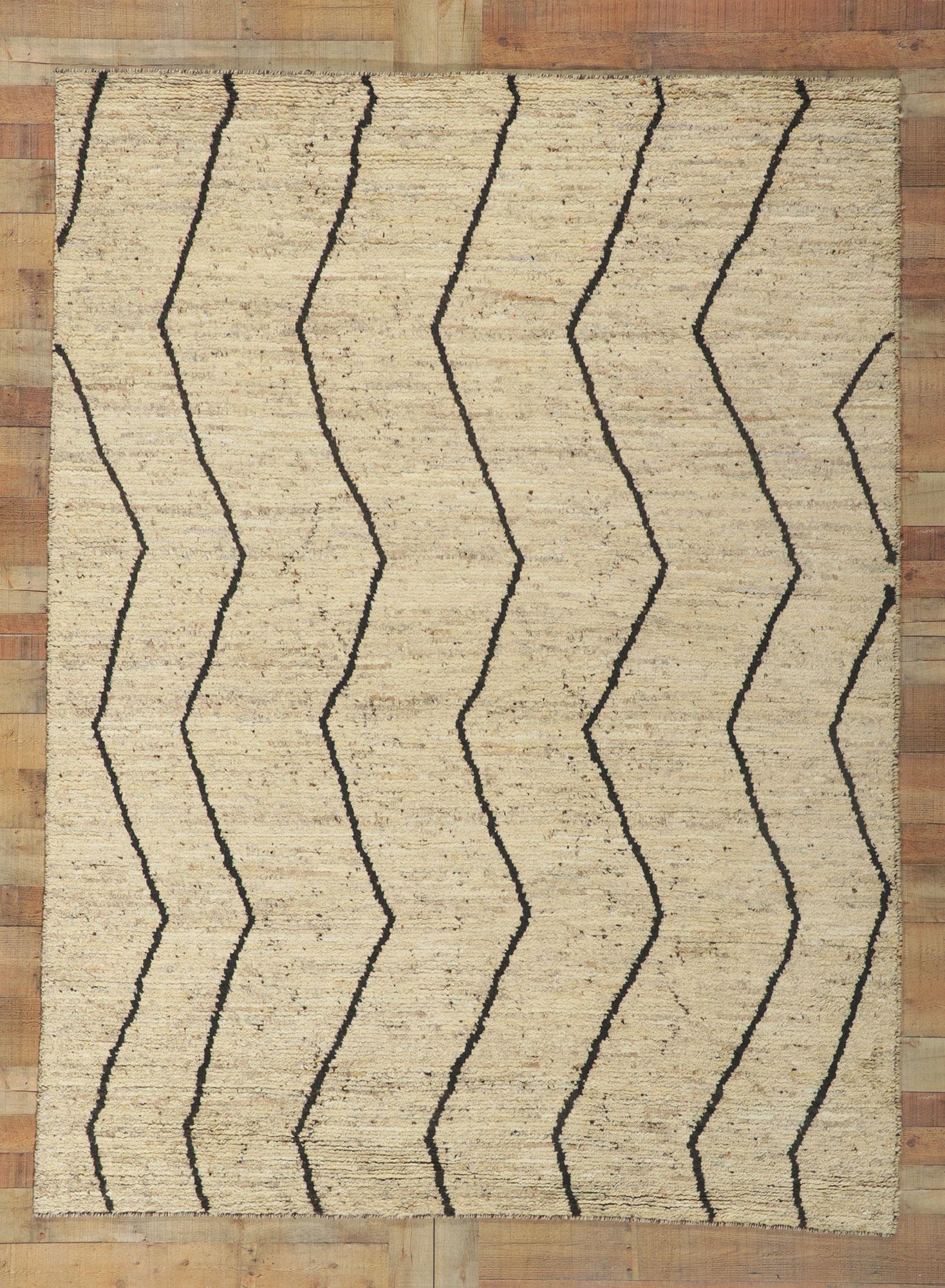 Modern Short Pile Moroccan Rug, Subtle Shibui Meets Midcentury Elegance For Sale 4