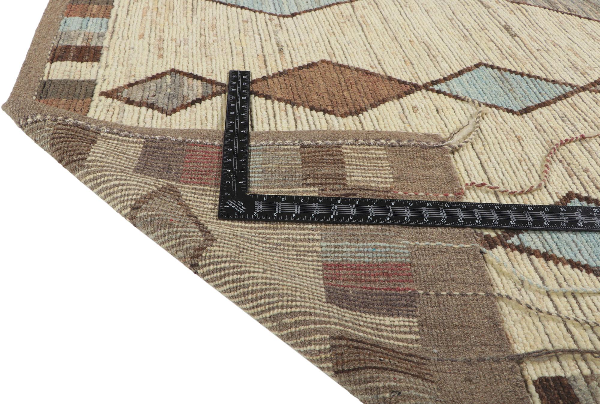 Wool Earth-Tone Moroccan Style Rug, Tribal Enchantment Meets Contemporary Elegance For Sale