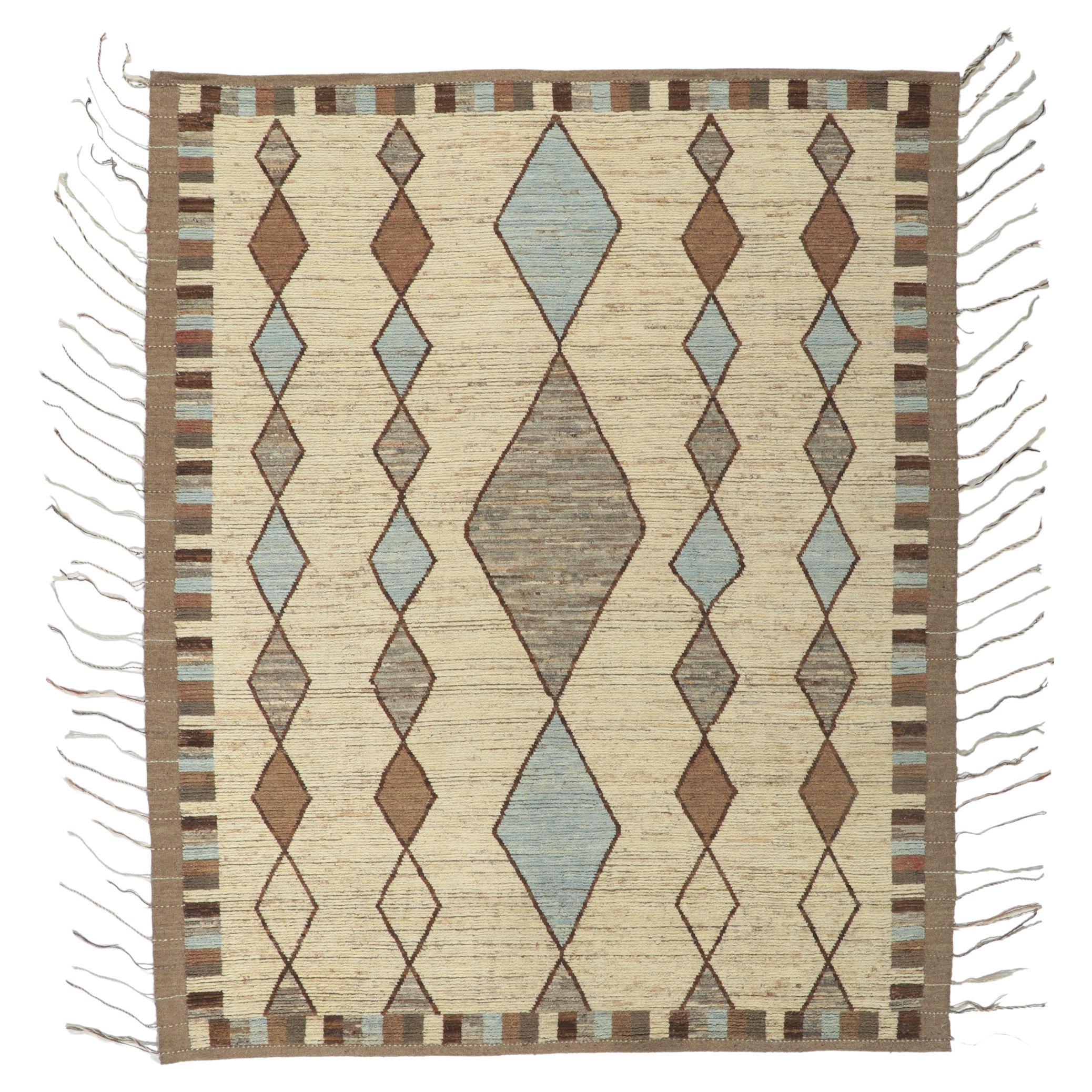 Earth-Tone Moroccan Style Rug, Tribal Enchantment Meets Contemporary Elegance For Sale