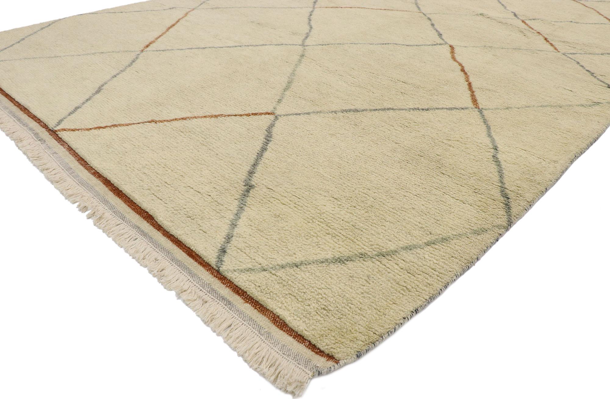 Modern New Contemporary Moroccan Rug with Warm Minimalist Style For Sale