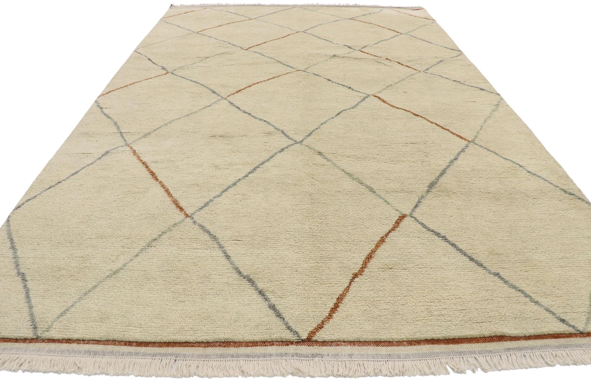 Indian New Contemporary Moroccan Rug with Warm Minimalist Style For Sale