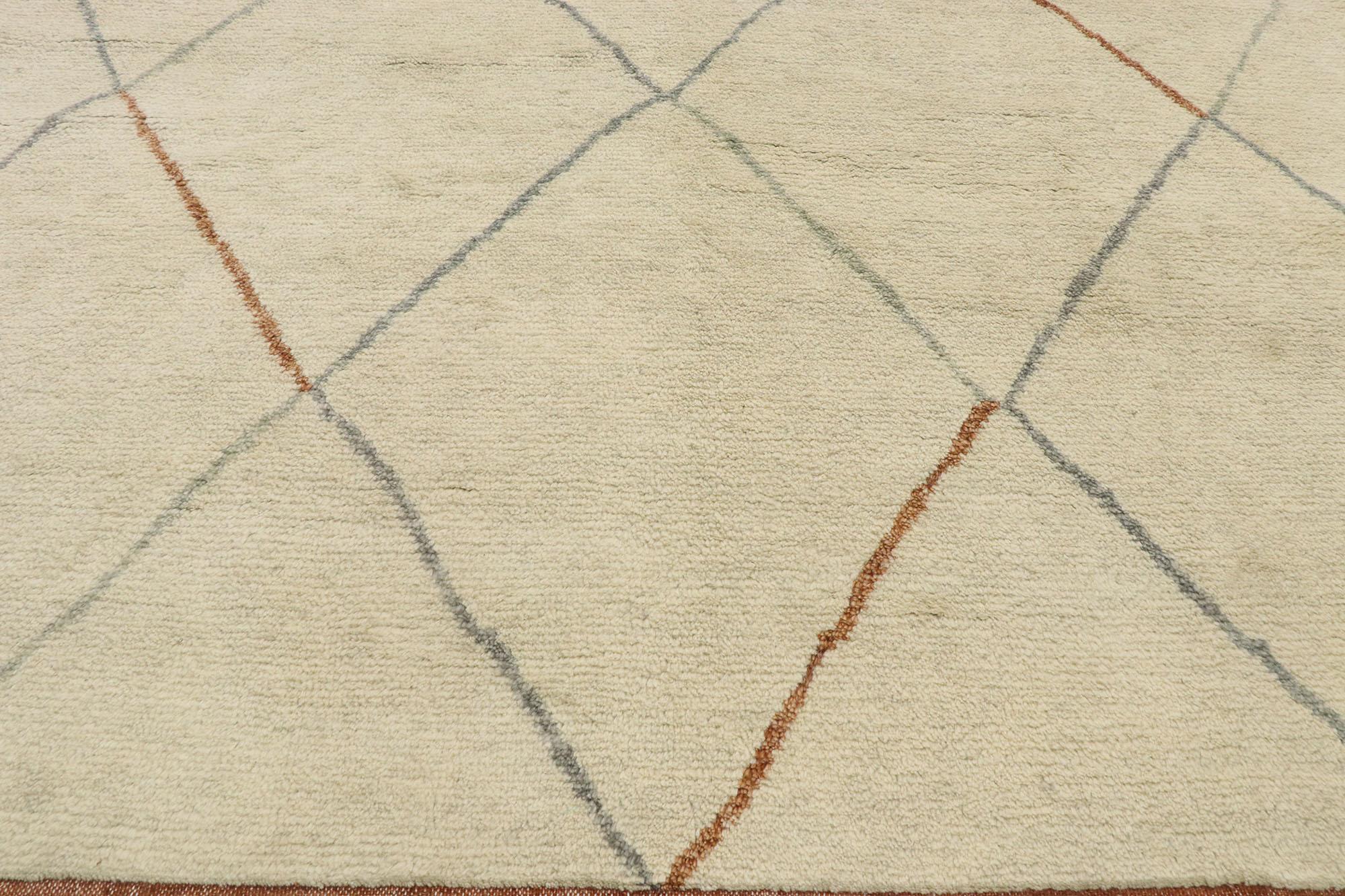 Hand-Knotted New Contemporary Moroccan Rug with Warm Minimalist Style For Sale