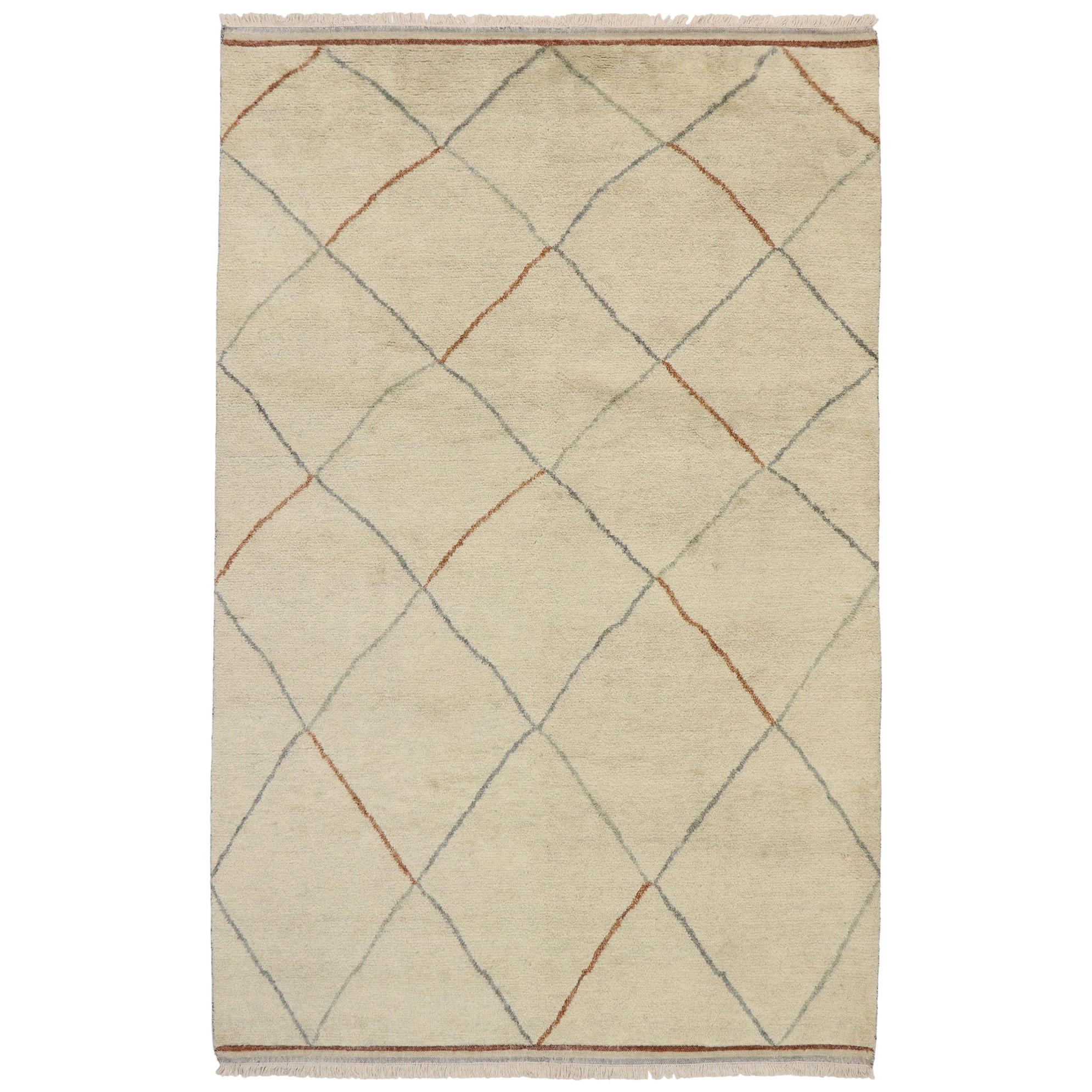 New Contemporary Moroccan Rug with Warm Minimalist Style For Sale