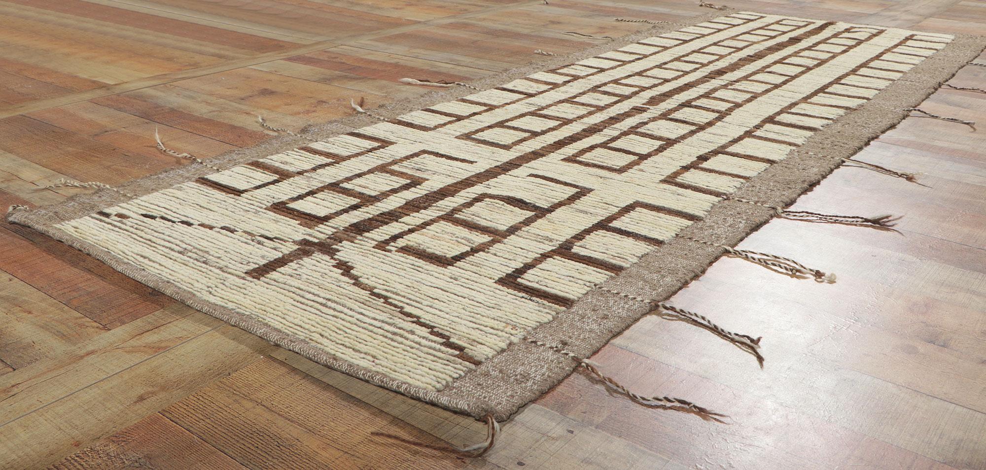Wool New Contemporary Moroccan Runner with Bauhaus Style For Sale