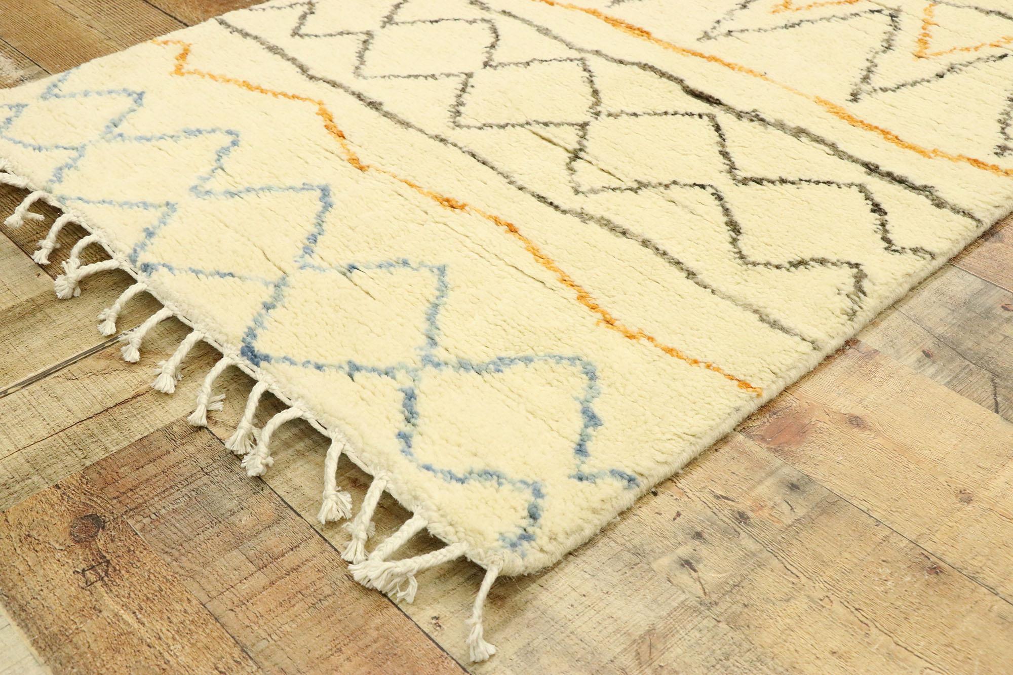 Hand-Knotted New Contemporary Moroccan Runner with Cozy Boho Chic Tribal Style For Sale