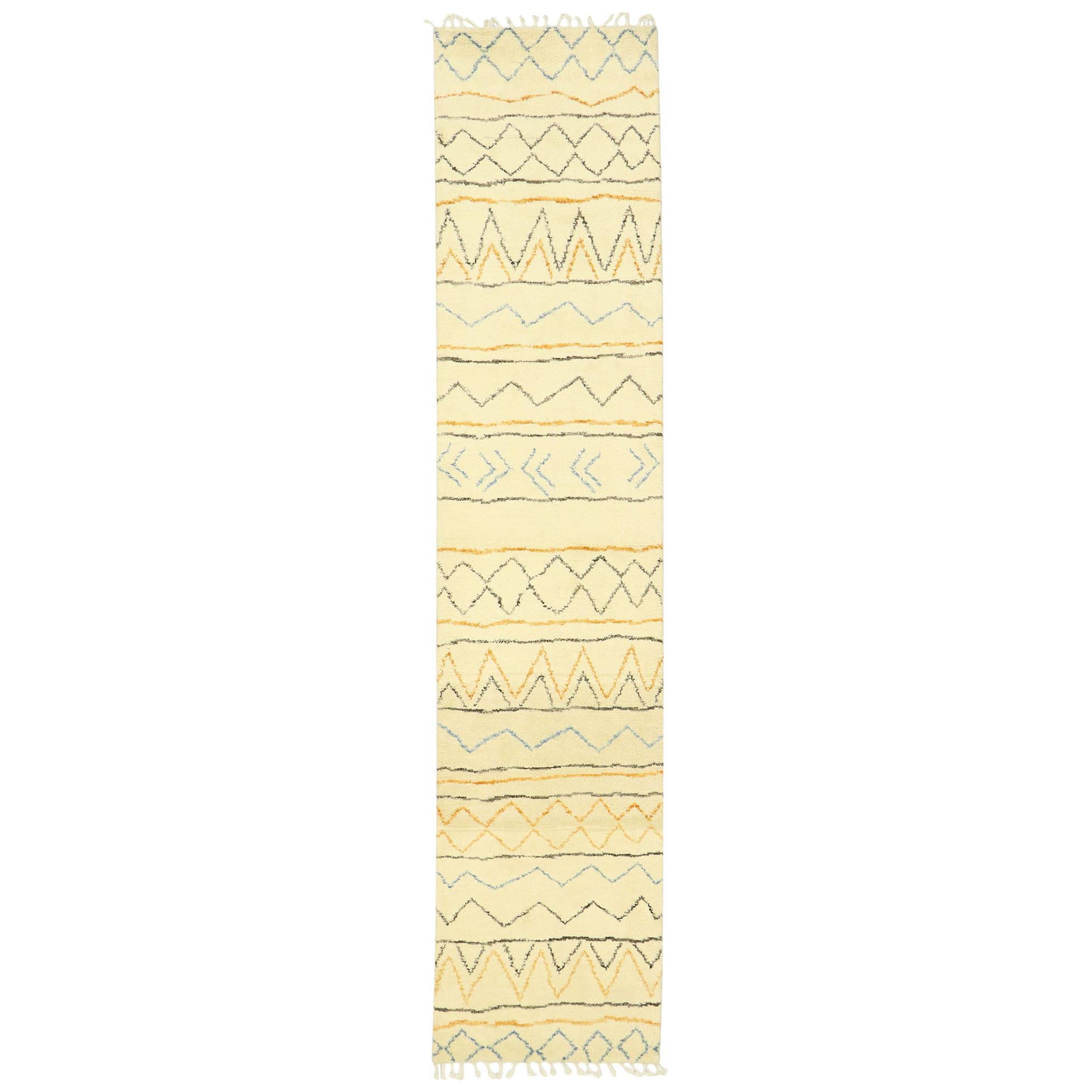 New Contemporary Moroccan Runner with Cozy Boho Chic Tribal Style For Sale
