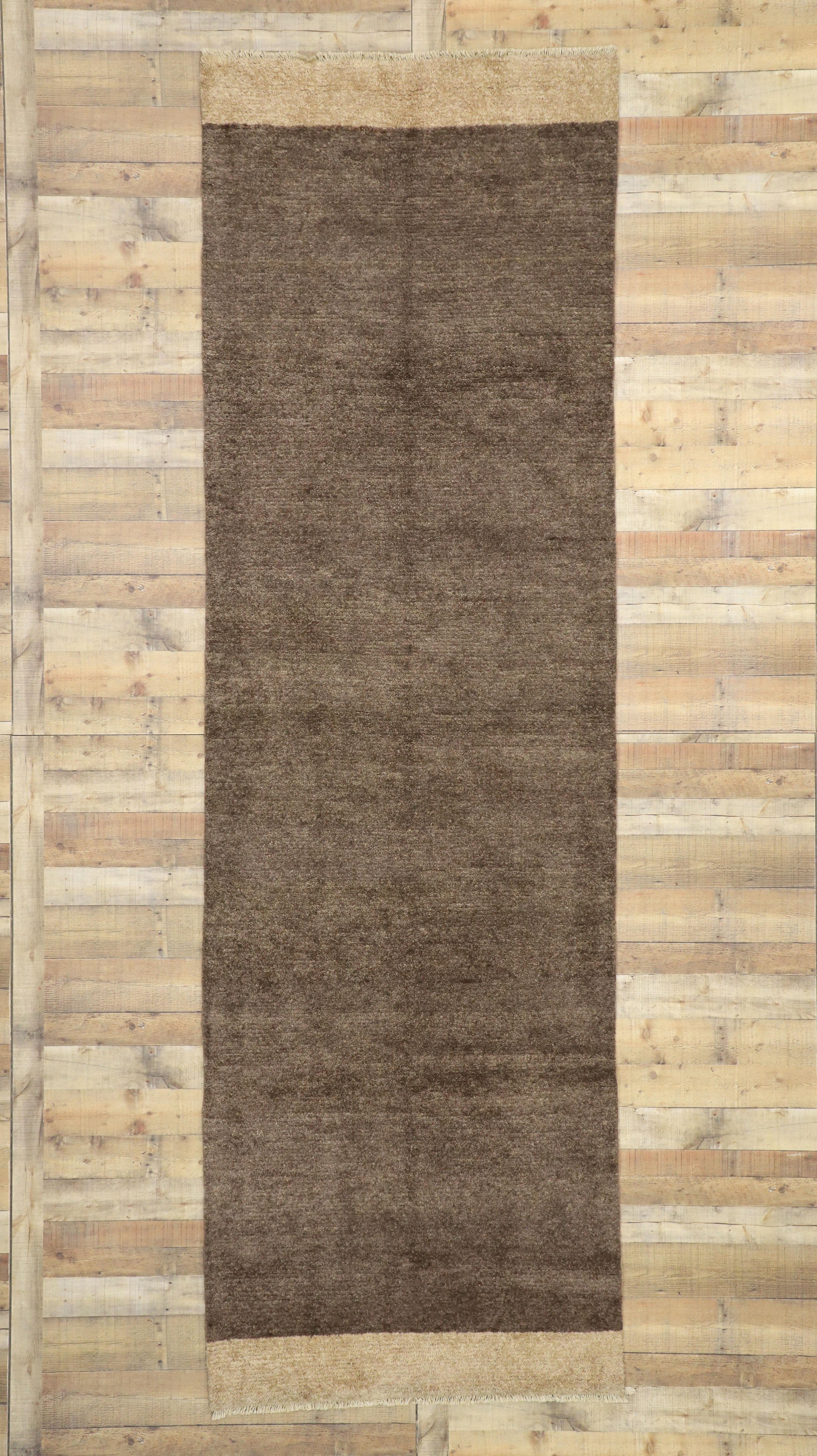 New Contemporary Moroccan Runner with Minimalist Shaker Style For Sale 2