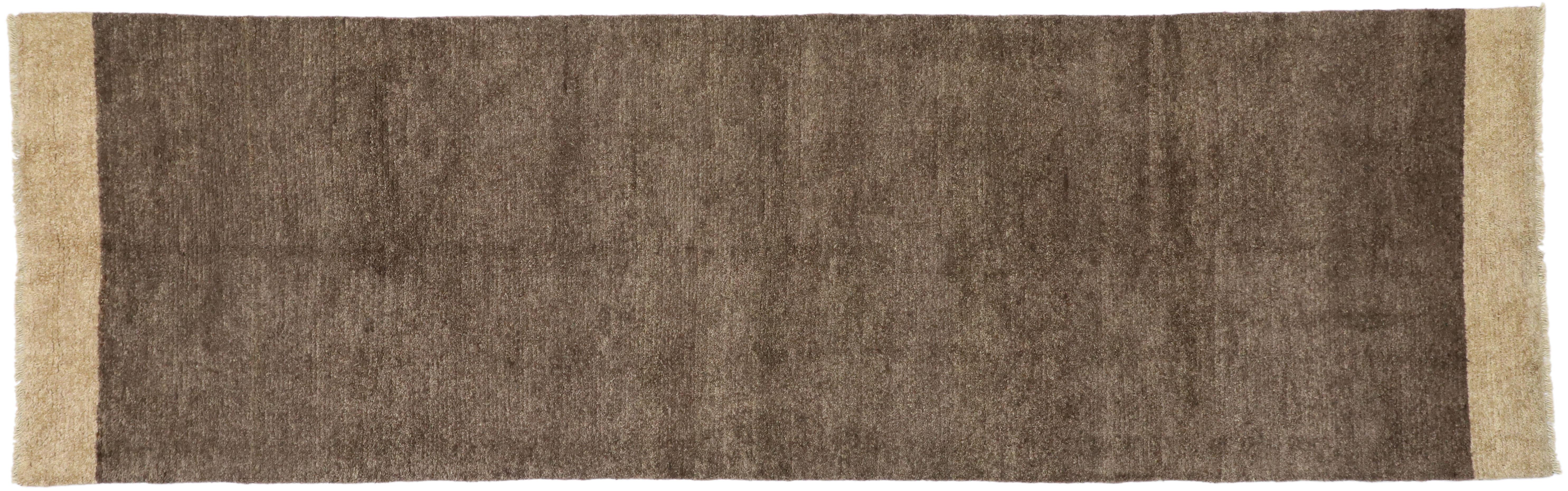 New Contemporary Moroccan Runner with Minimalist Shaker Style For Sale 3