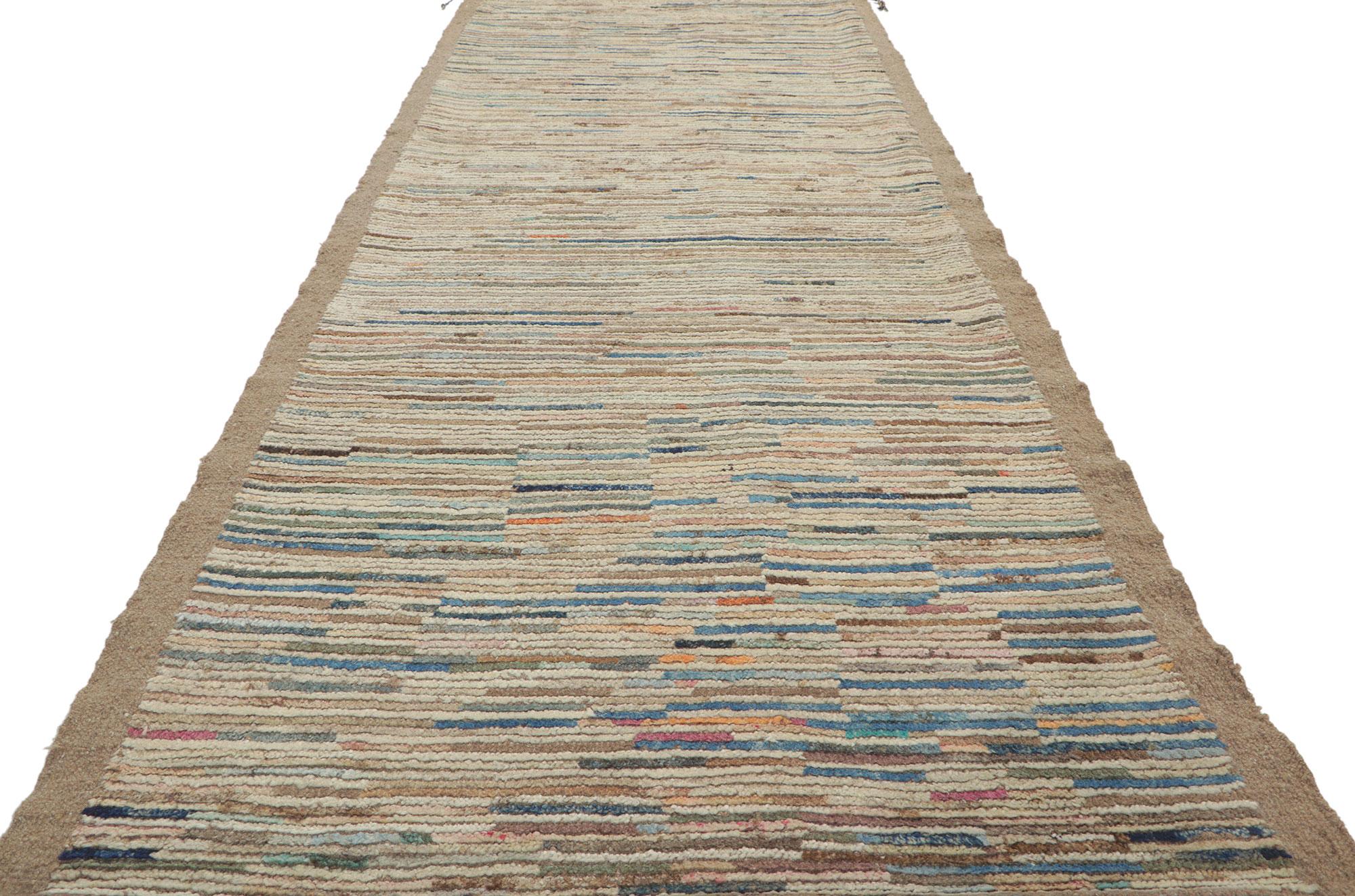 Wool New Contemporary Moroccan Runner with Modern Style For Sale