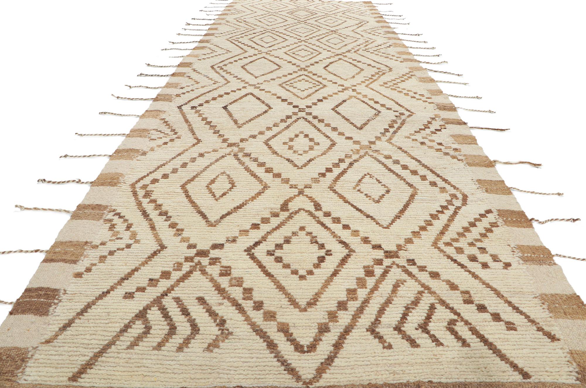 Hand-Knotted New Contemporary Moroccan Runner with Modern Tribal Style For Sale