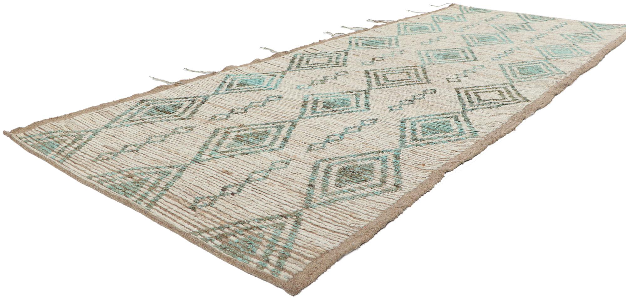 ?80769 New Contemporary Moroccan Style runner, 03'07 x 09'04. With its ?modern style?, incredible detail and texture, this hand knotted wool contemporary runner is a captivating vision of woven beauty. The tribal pattern and earthy colorway woven