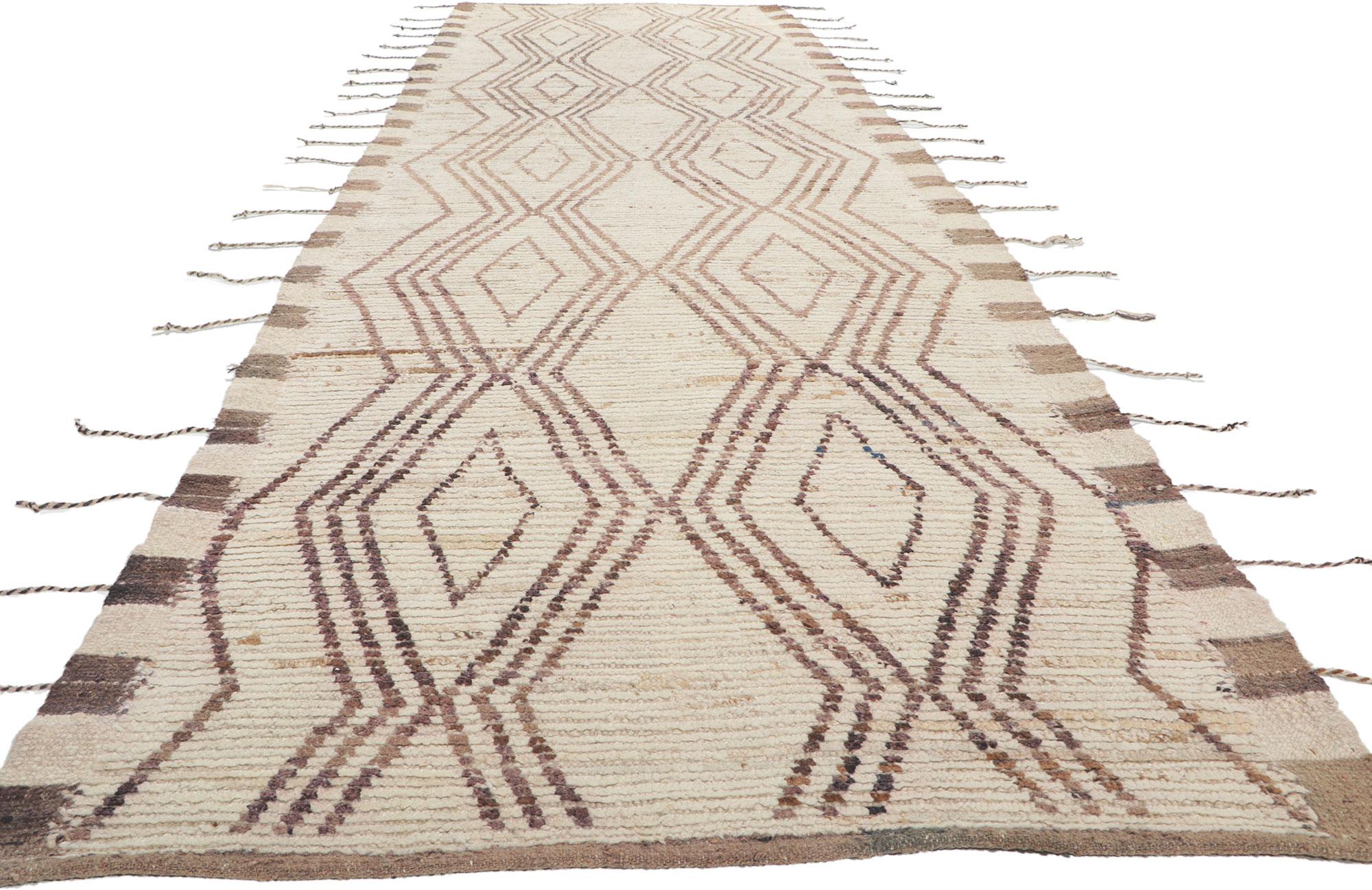 Modern New Contemporary Moroccan Runner with Short Pile For Sale