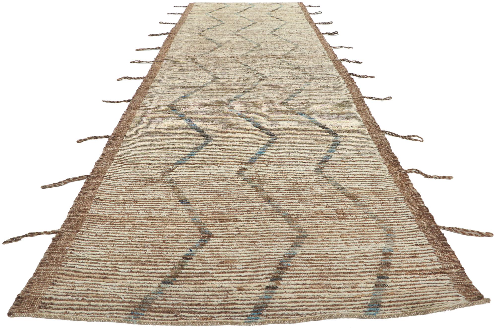 Modern New Contemporary Moroccan Runner with Short Pile For Sale