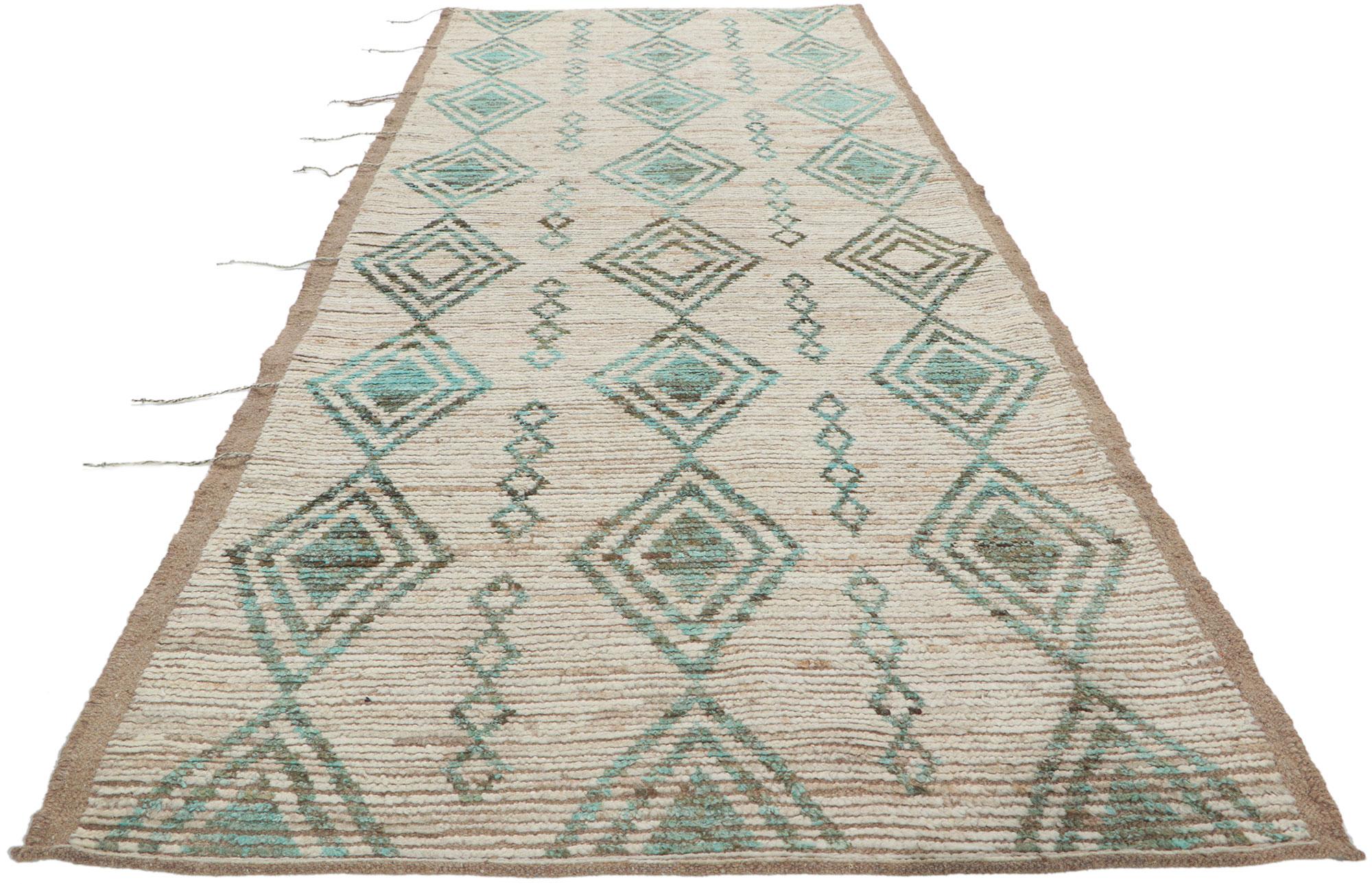Tribal New Contemporary Moroccan Style Runner with Short Pile For Sale