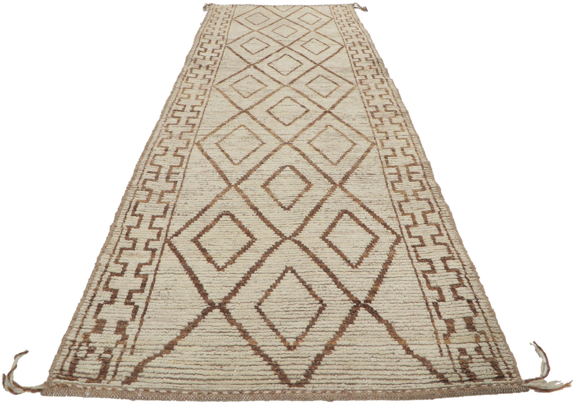 Tribal New Contemporary Moroccan Style Runner with Short Pile For Sale