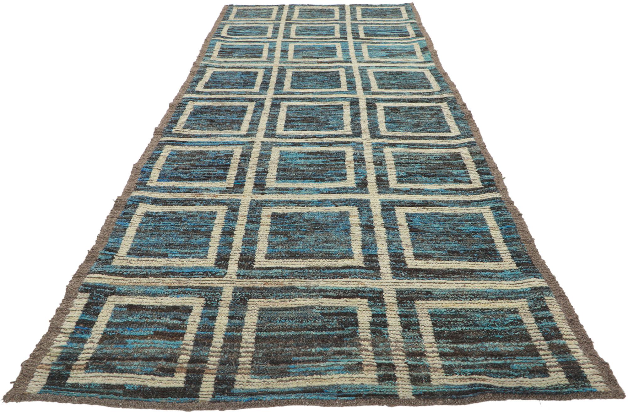Modern New Contemporary Moroccan Style Runner with Short Pile For Sale