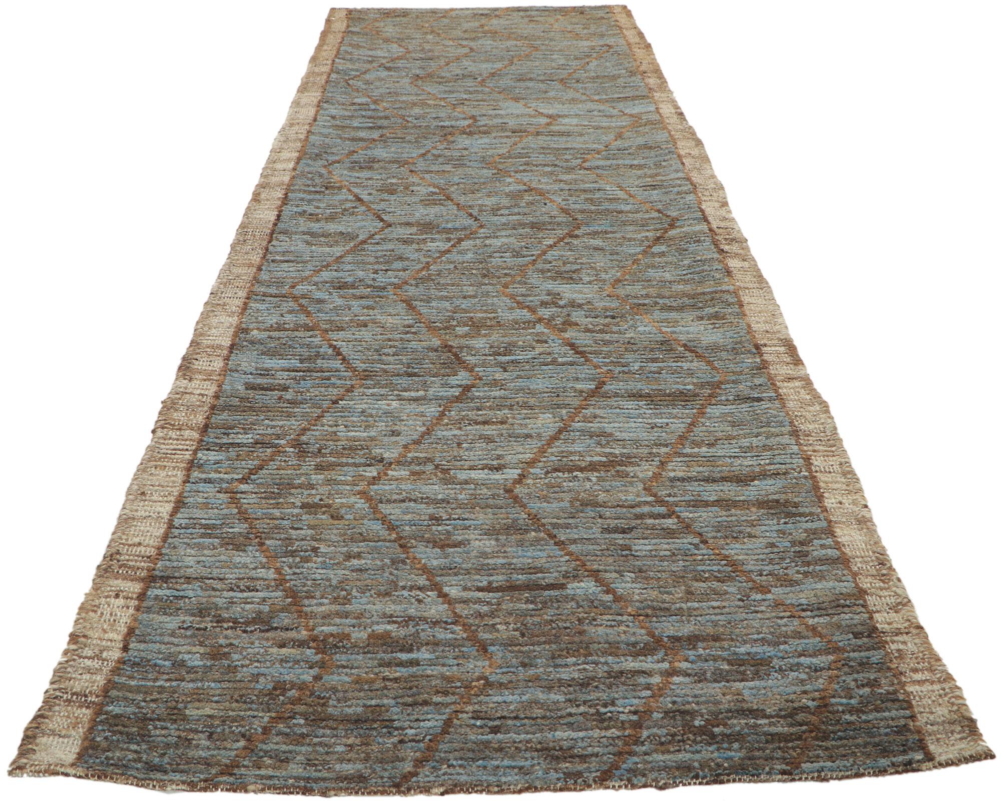 Bohemian New Contemporary Moroccan Runner with Short Pile
