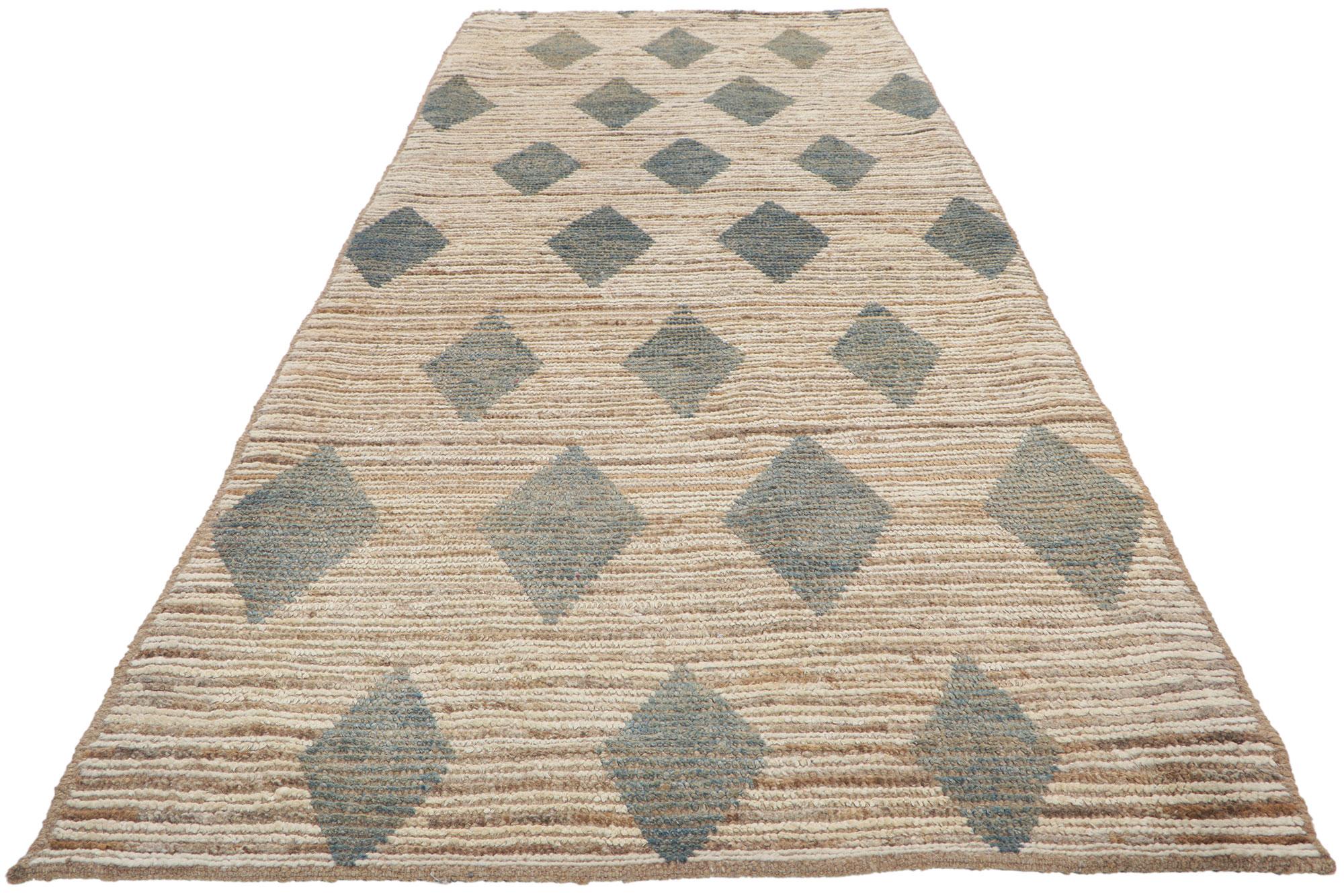 Tribal New Contemporary Moroccan Runner with Short Pile For Sale