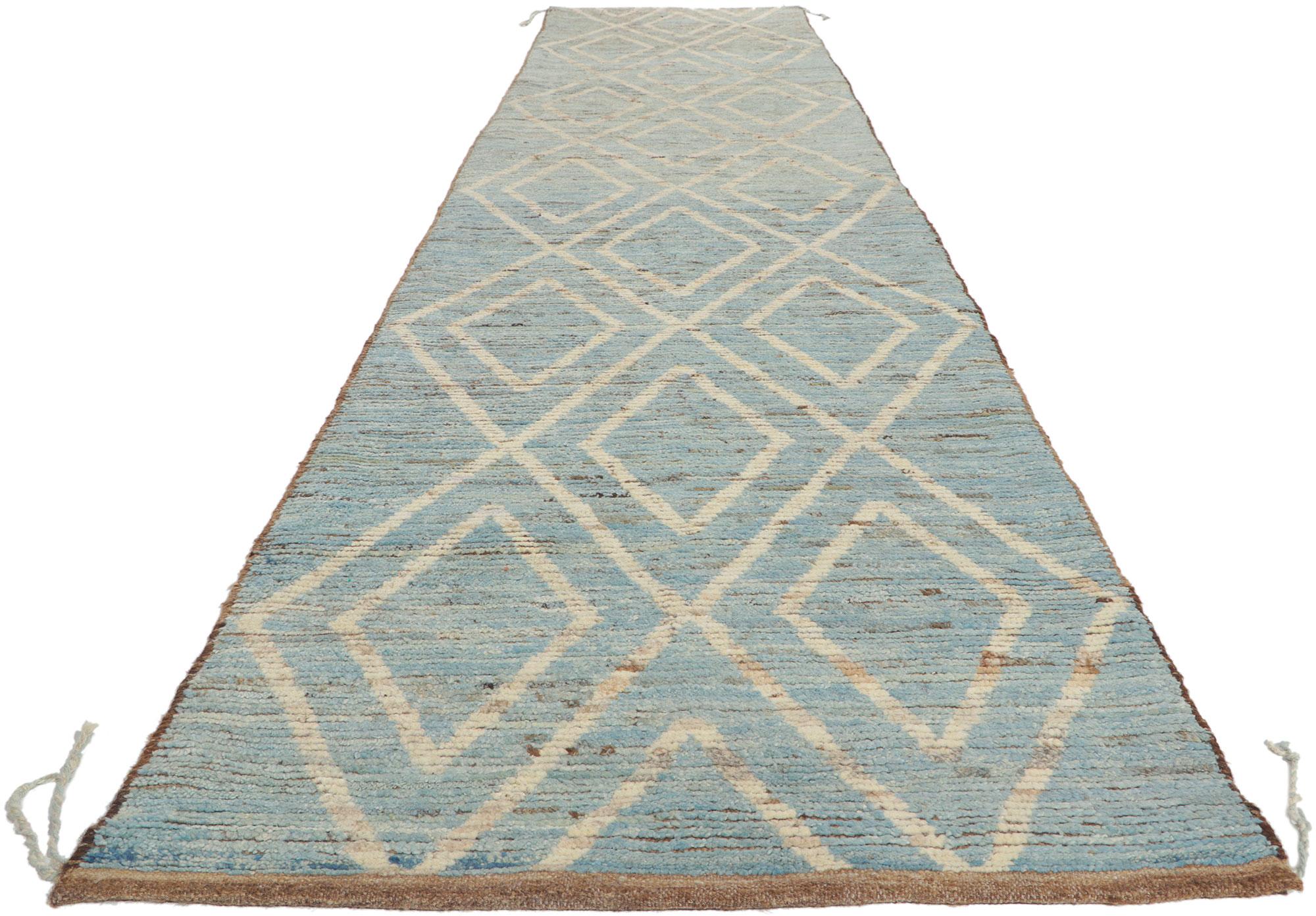 Modern New Contemporary Moroccan Runner with Short Pile For Sale