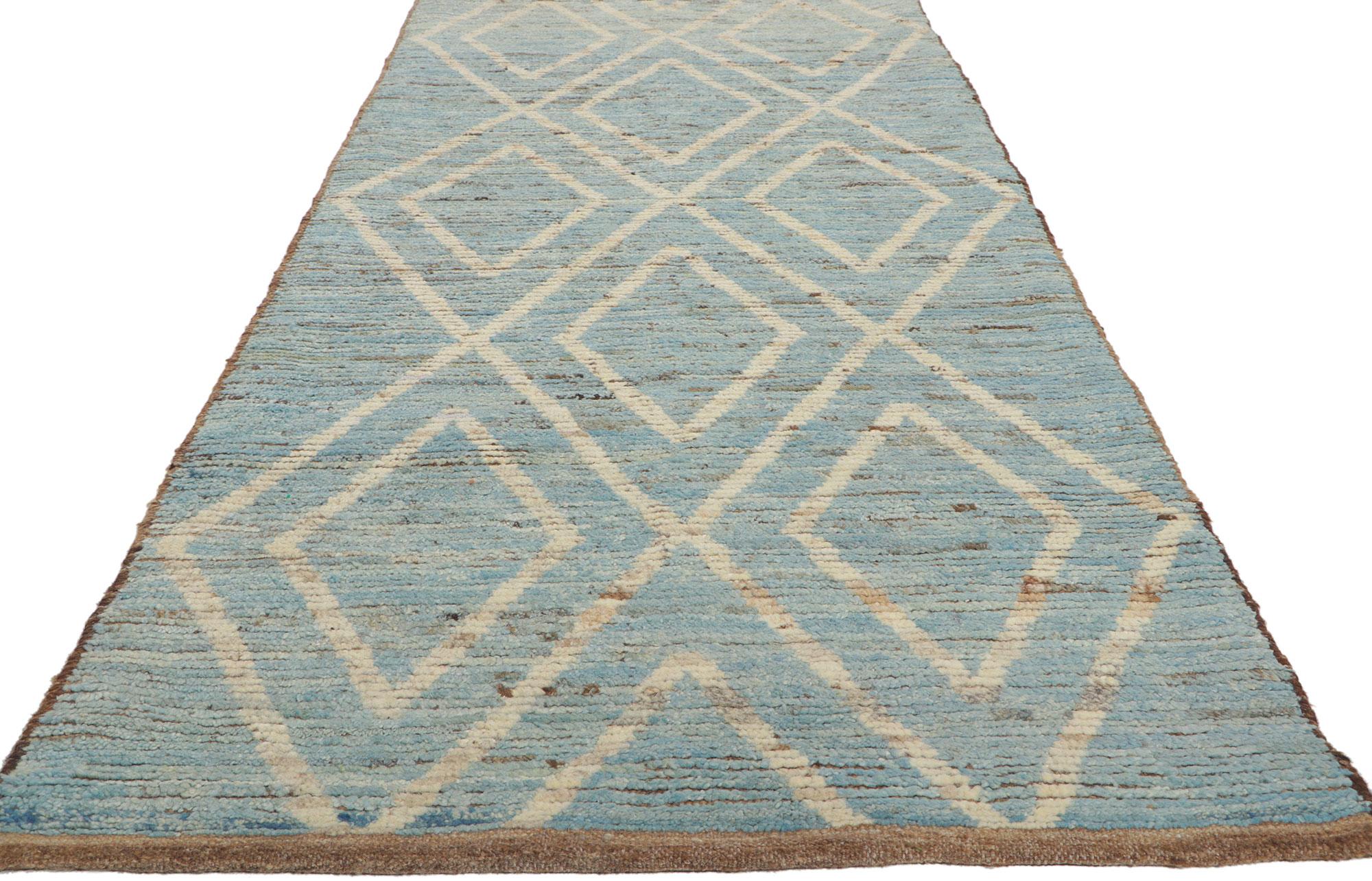 Hand-Knotted New Contemporary Moroccan Runner with Short Pile For Sale