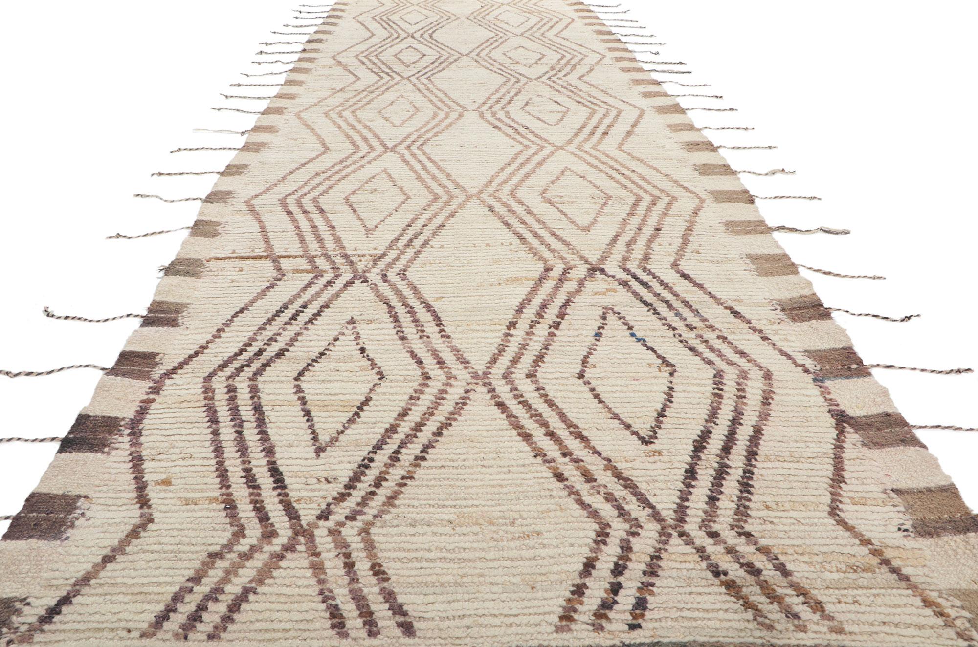 Hand-Knotted New Contemporary Moroccan Runner with Short Pile For Sale