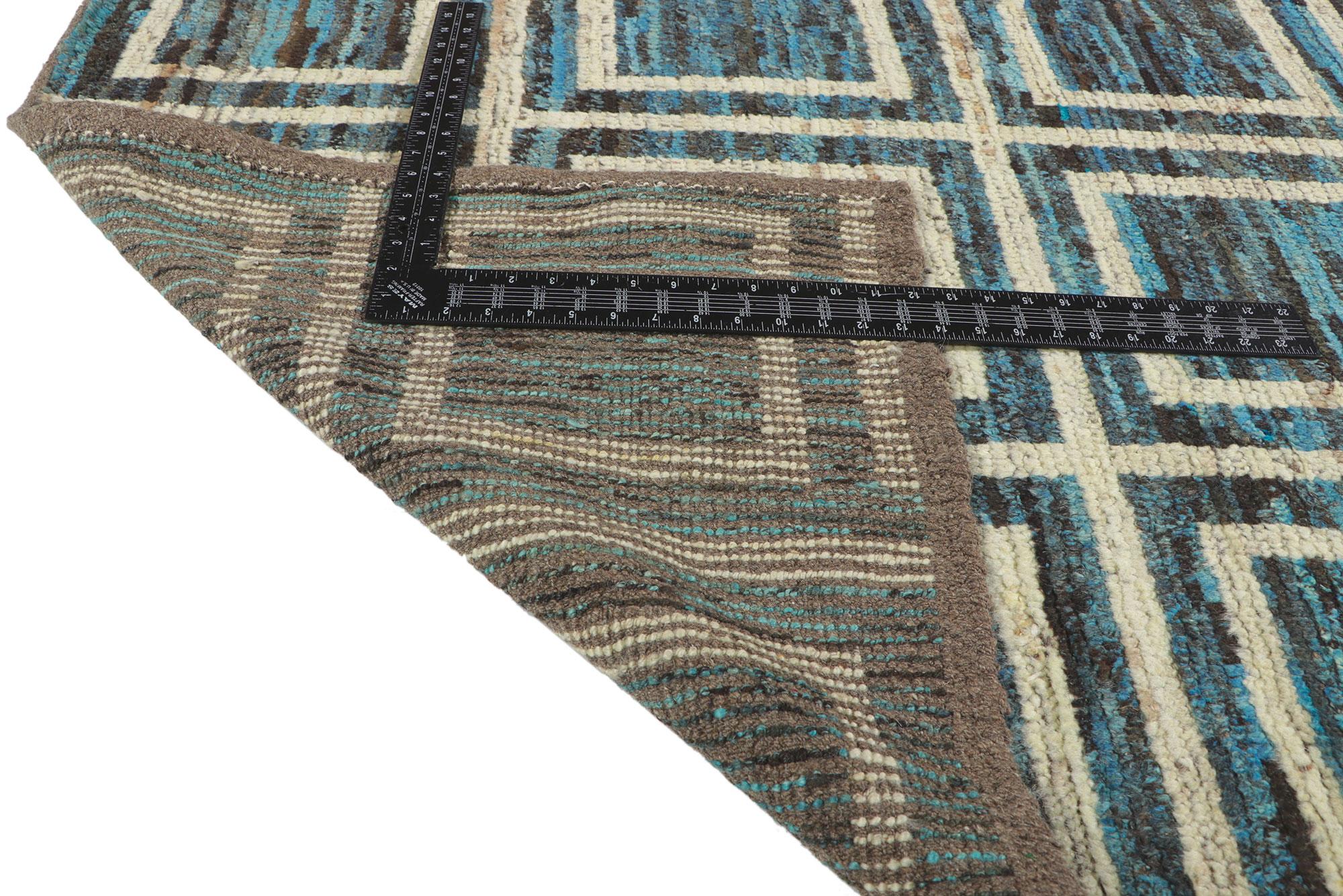 Hand-Knotted New Contemporary Moroccan Style Runner with Short Pile For Sale