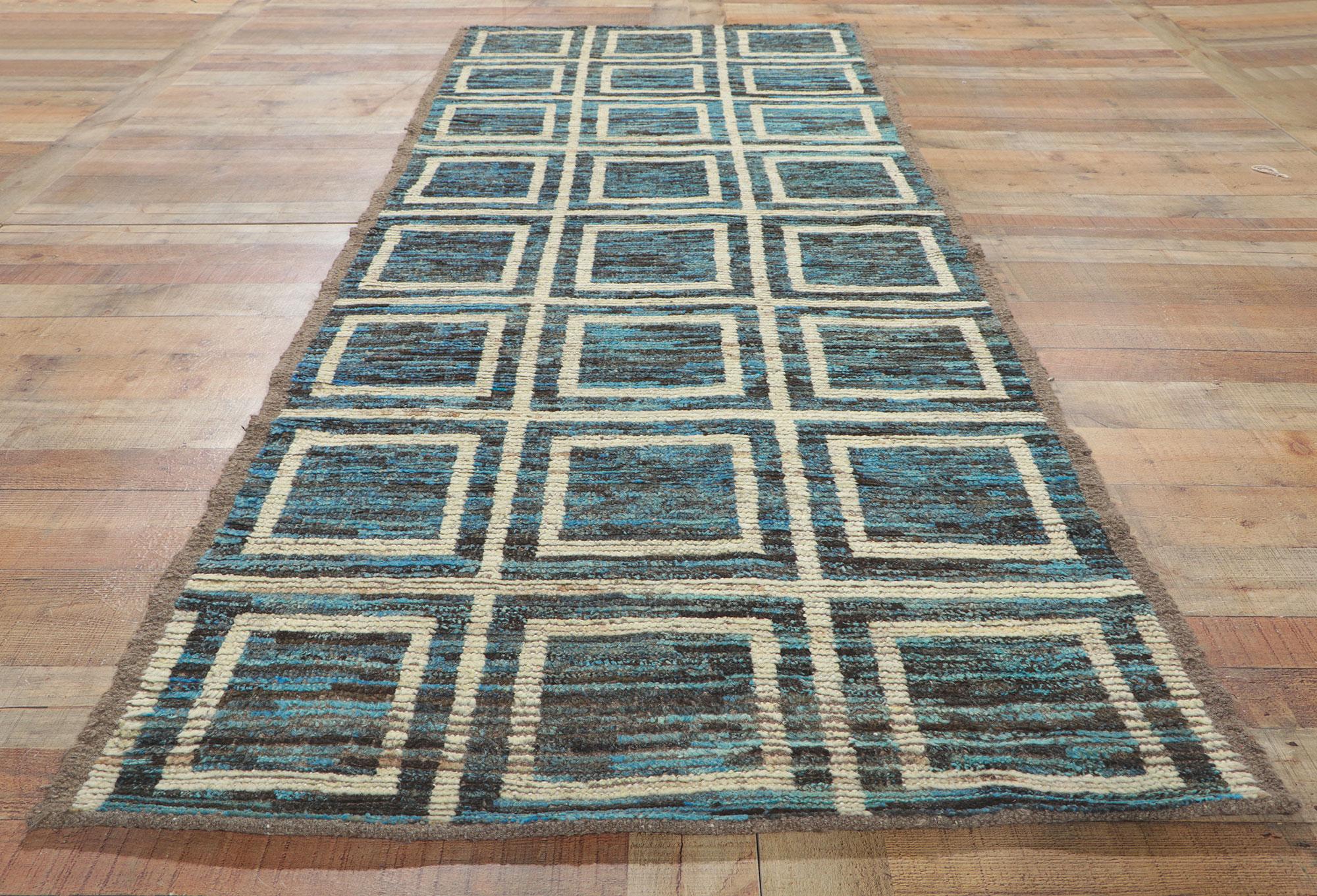Wool New Contemporary Moroccan Style Runner with Short Pile For Sale