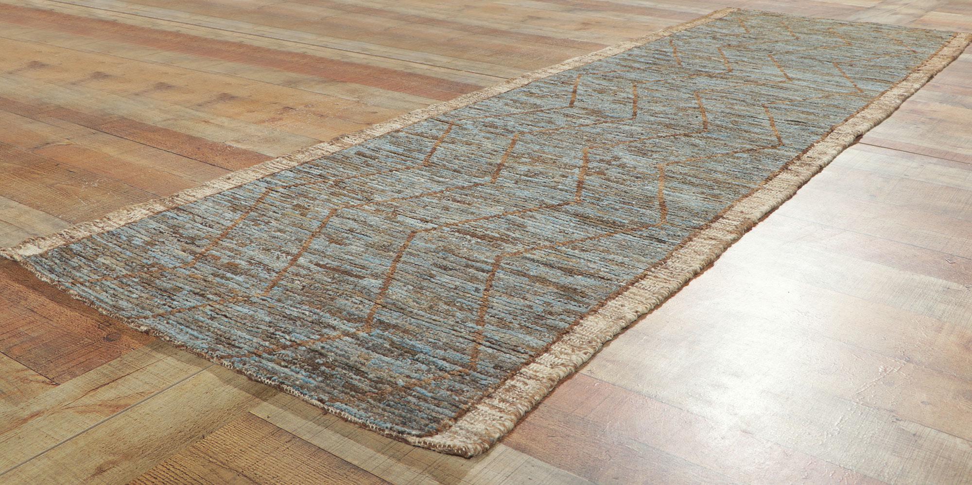Wool New Contemporary Moroccan Runner with Short Pile
