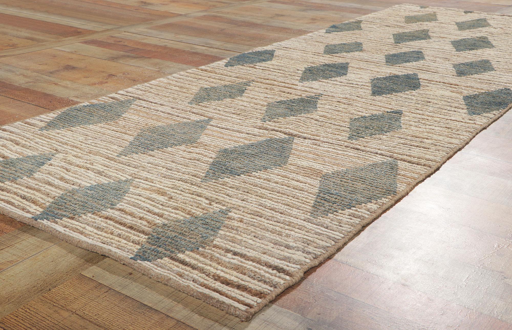 Wool New Contemporary Moroccan Runner with Short Pile For Sale