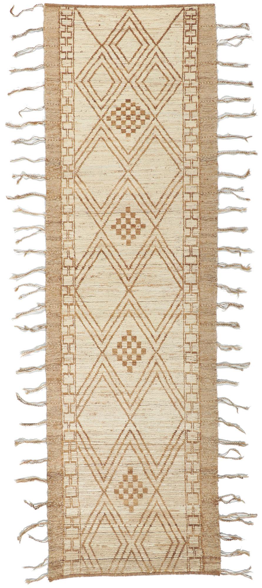 Wool New Contemporary Moroccan Style Runner with Short Pile For Sale