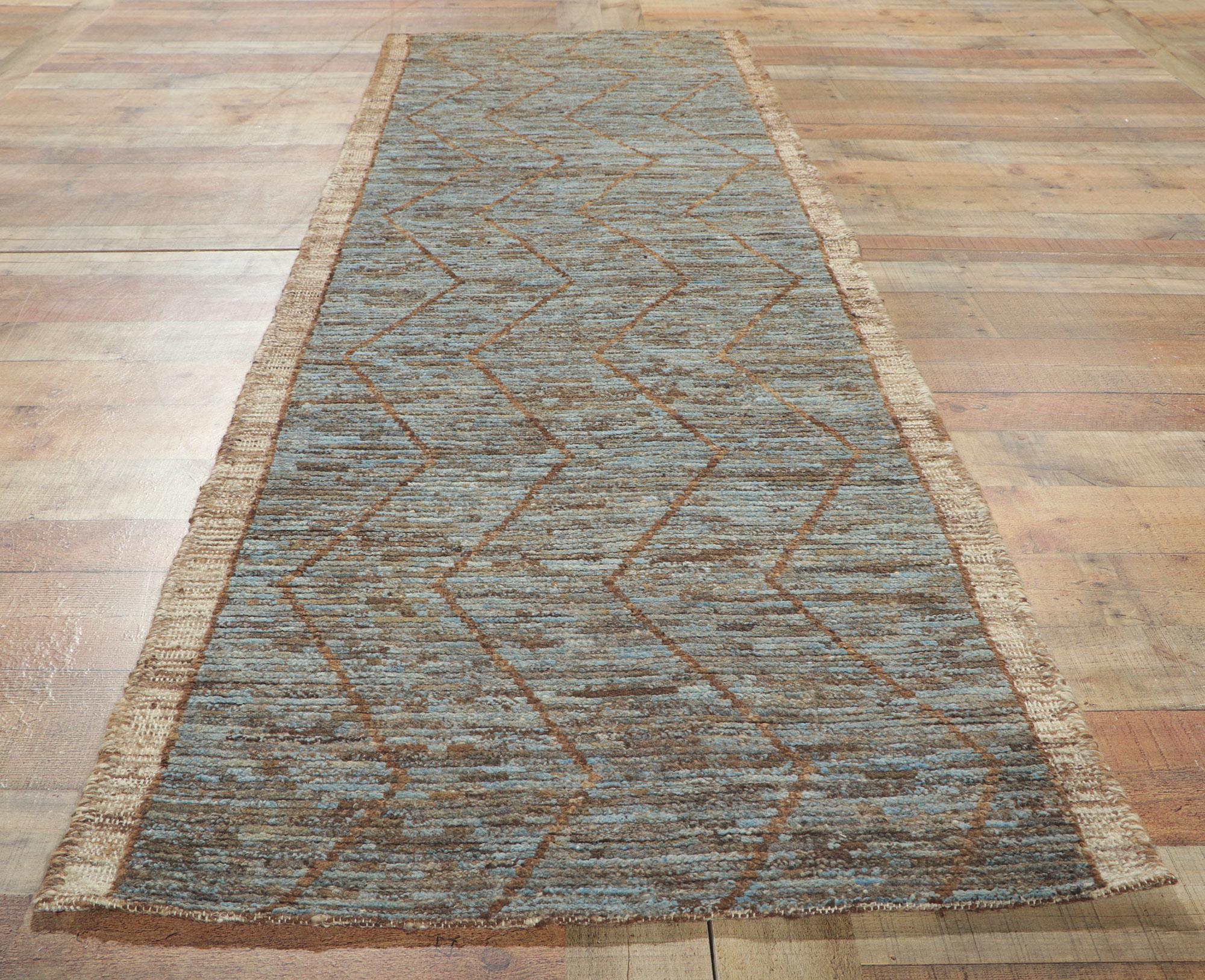 New Contemporary Moroccan Runner with Short Pile 1