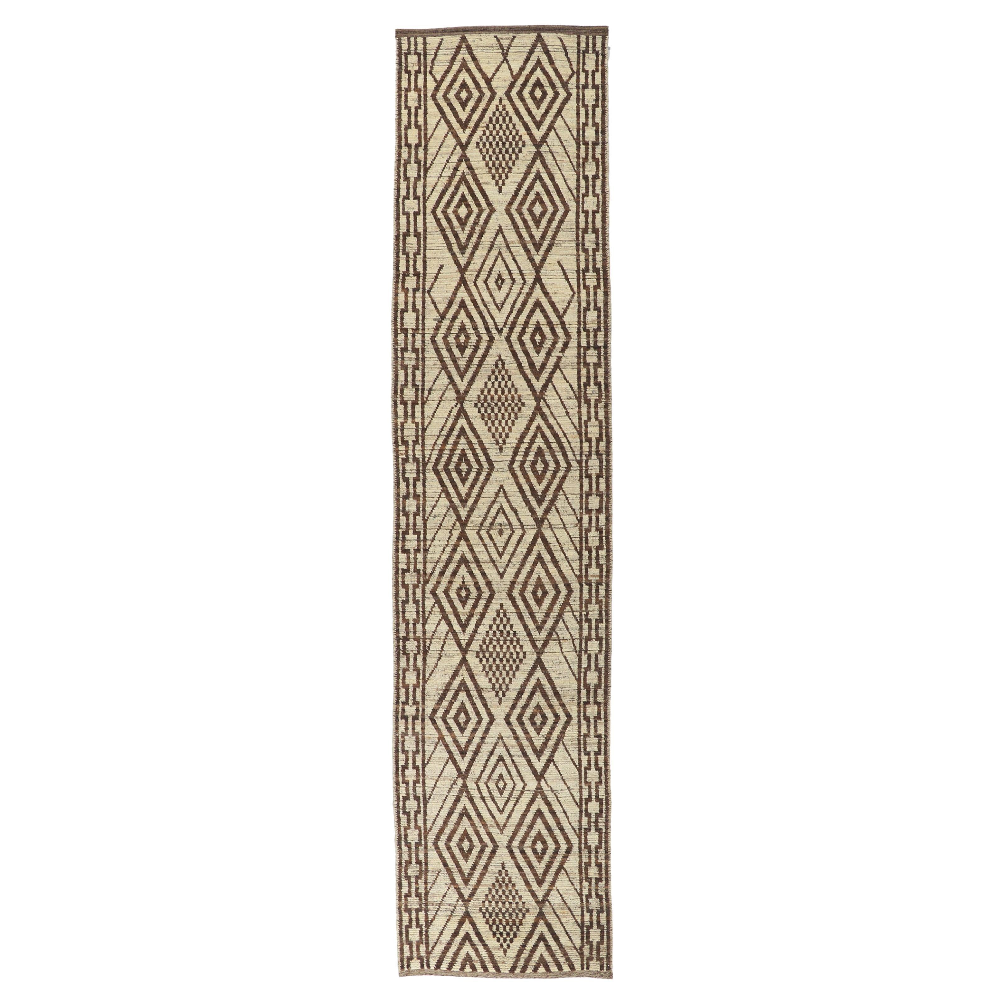 New Contemporary Moroccan Runner with Short Pile For Sale