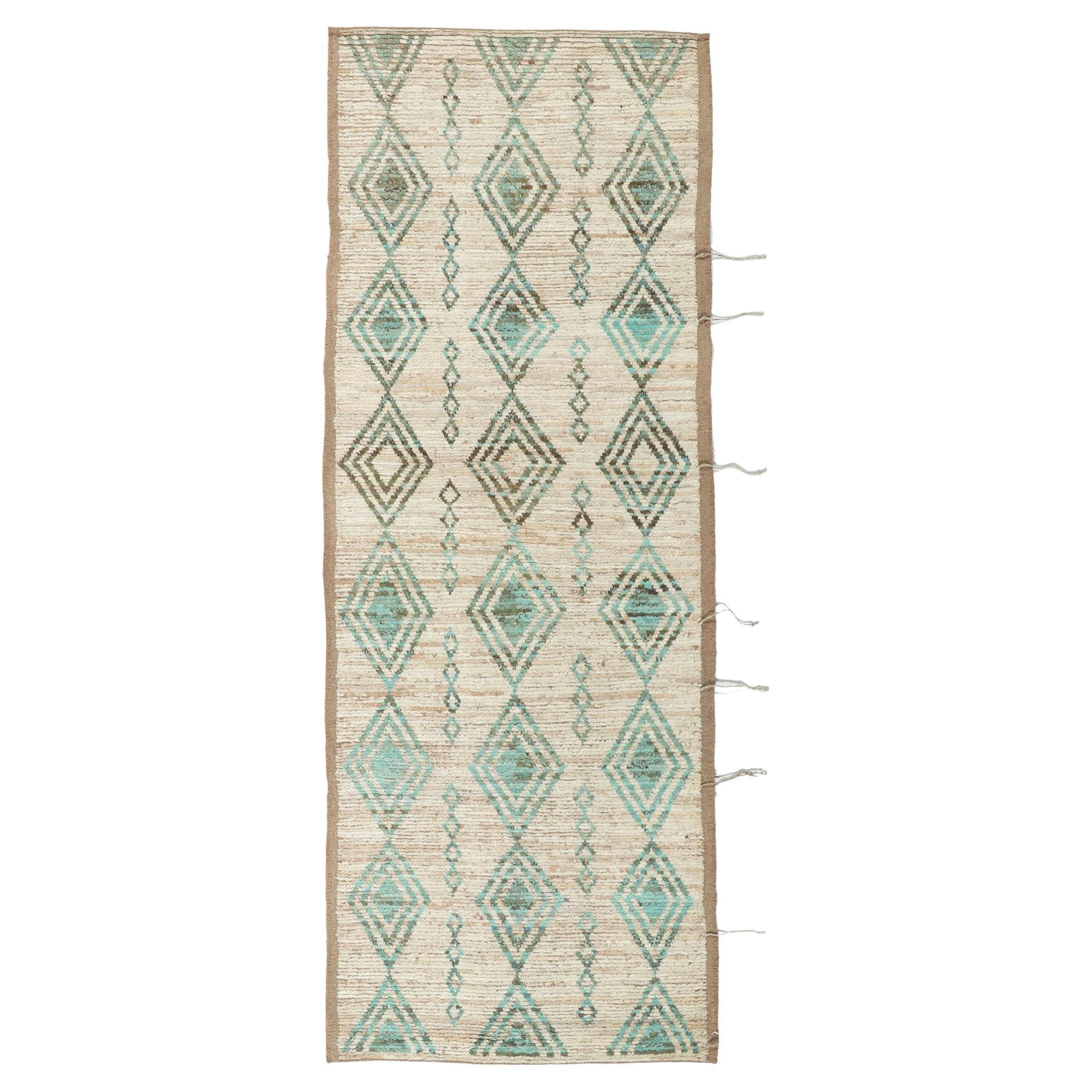 New Contemporary Moroccan Style Runner with Short Pile For Sale