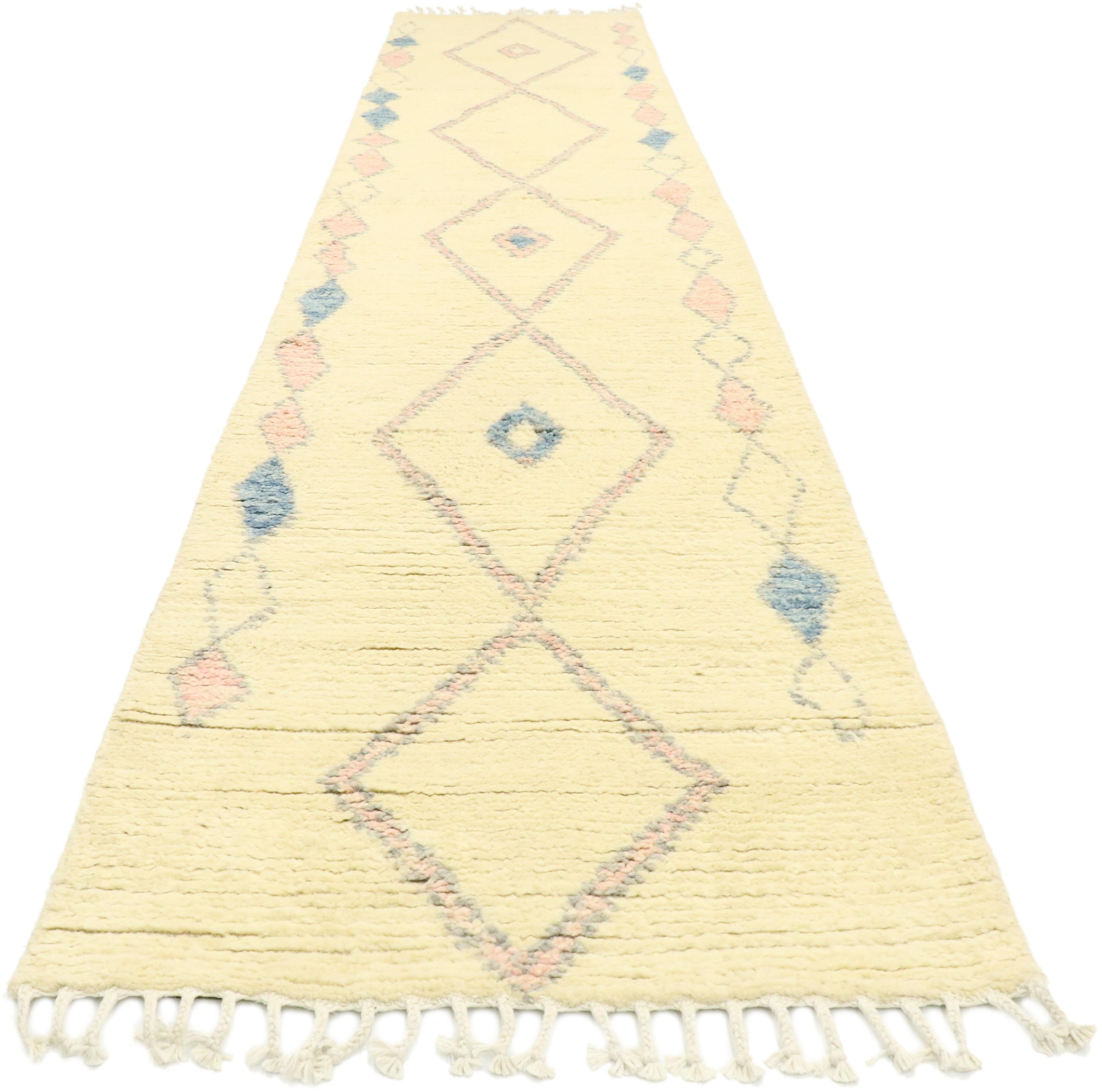 Pakistani New Contemporary Moroccan Shag Hallway Runner with Bohemian Tribal Style For Sale