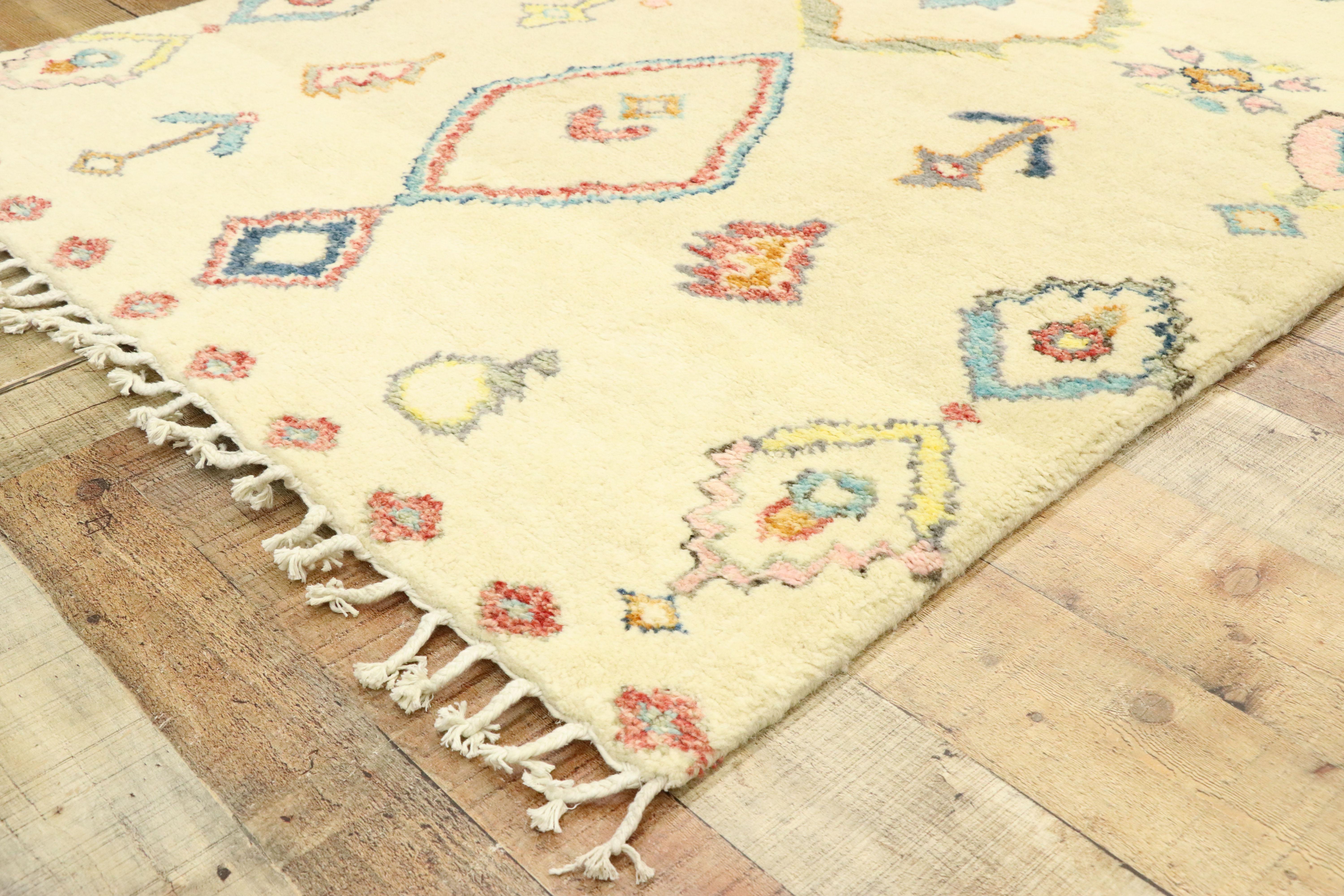 Hand-Knotted Colorful Moroccan Rug Runner, Cozy Boho Meets Eclectic Jungalow For Sale