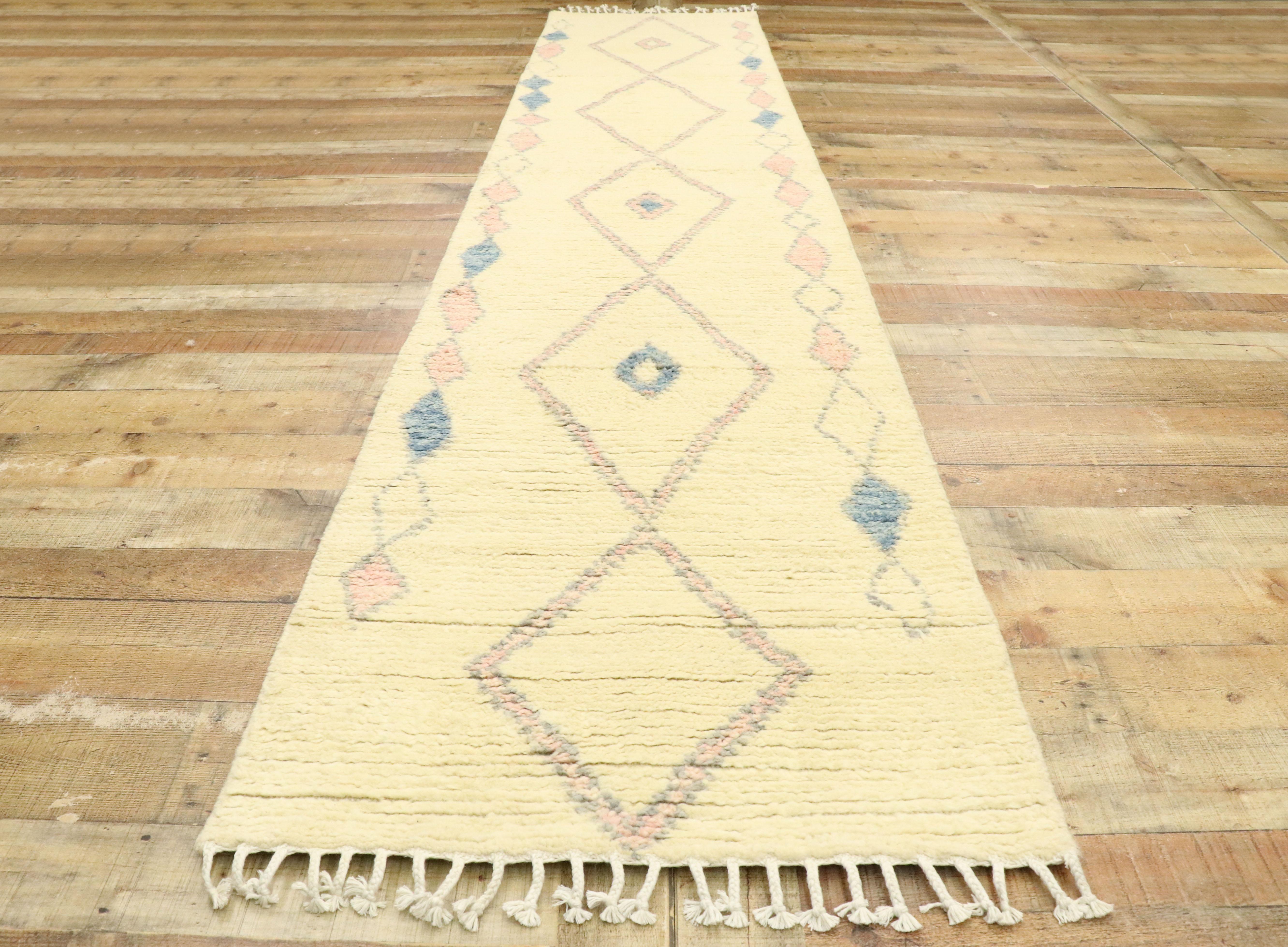 New Contemporary Moroccan Shag Hallway Runner with Bohemian Tribal Style For Sale 1