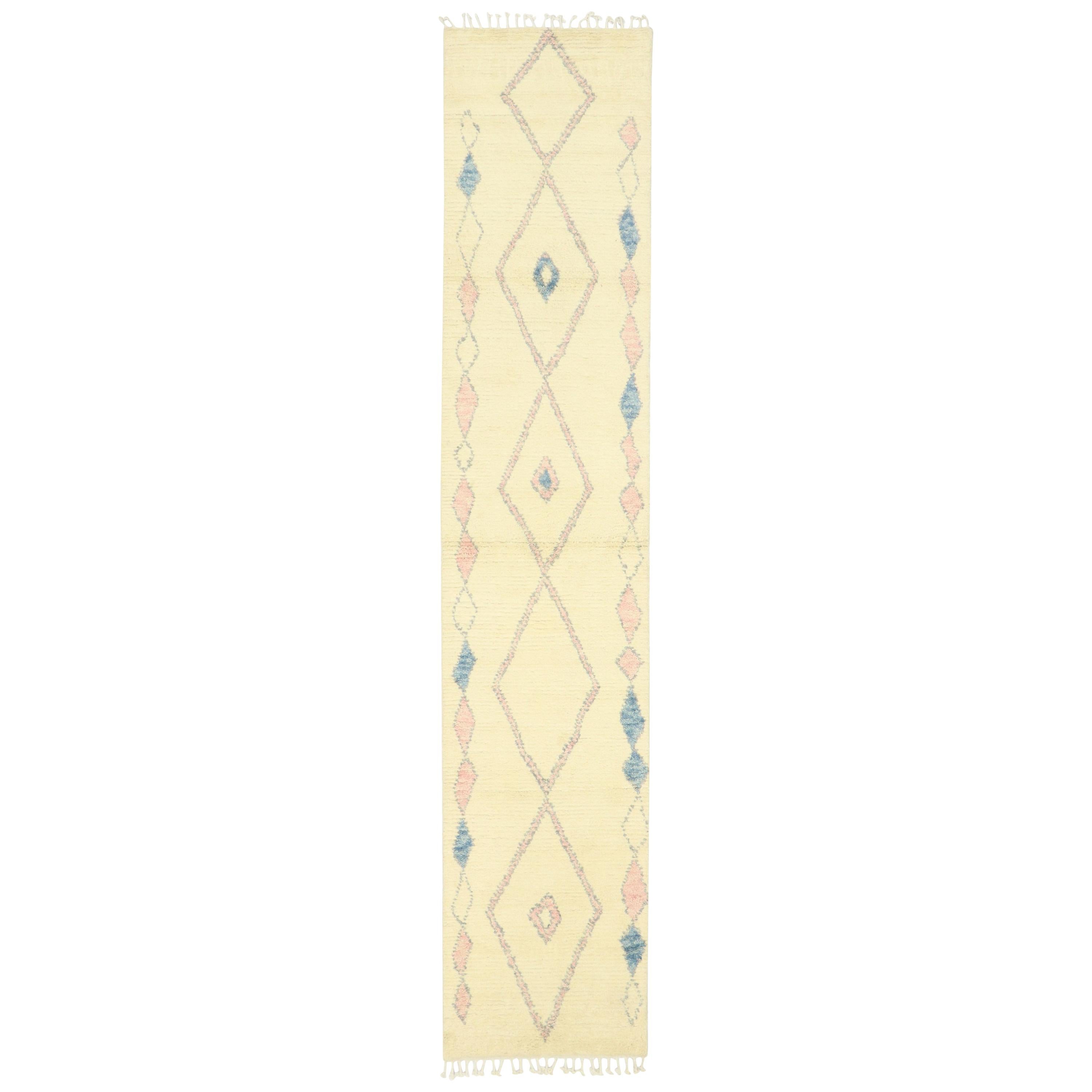 New Contemporary Moroccan Shag Hallway Runner with Bohemian Tribal Style For Sale