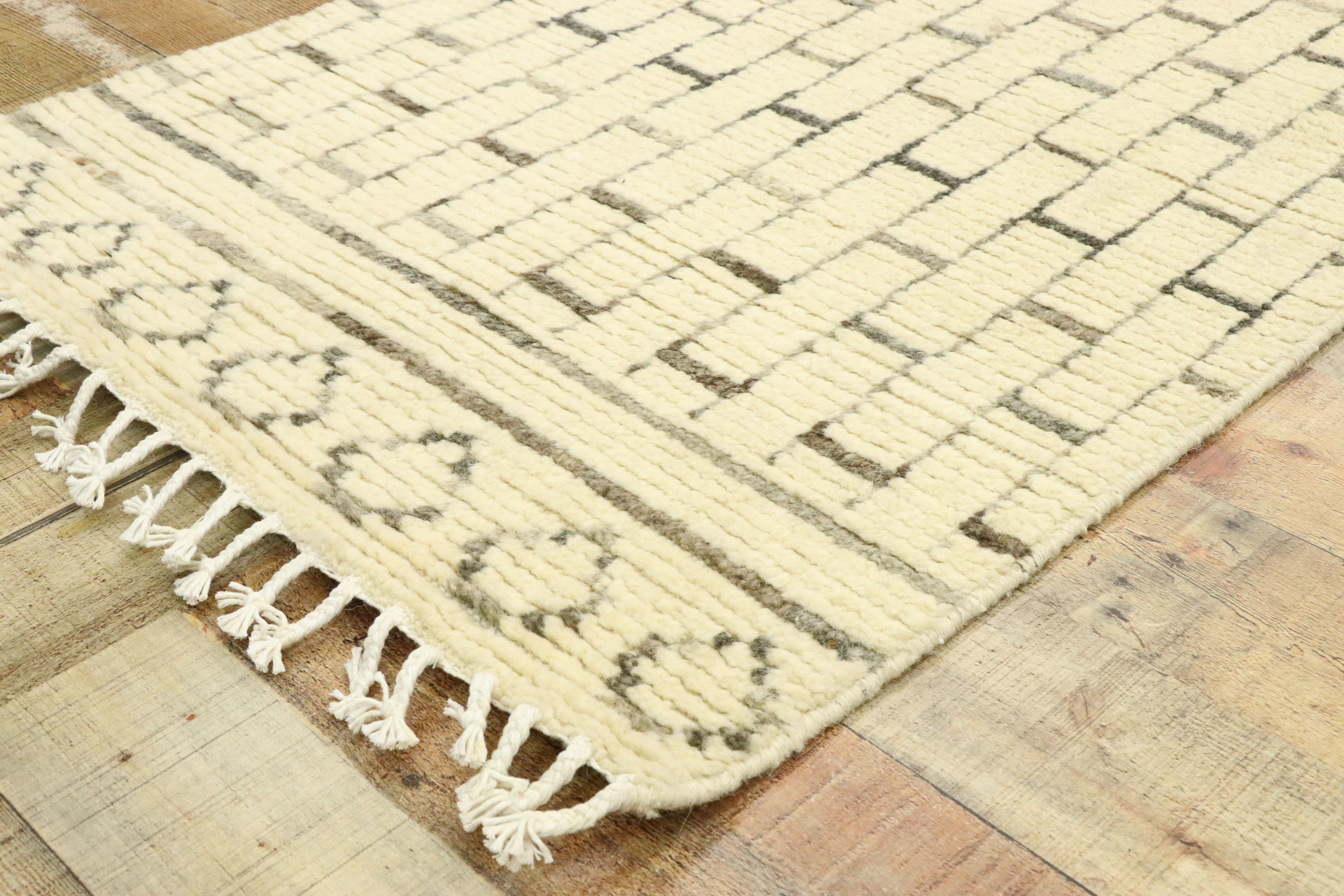 Contemporary Organic Modern Moroccan Rug Runner, Brutalist Style Meets Cozy Nomad For Sale