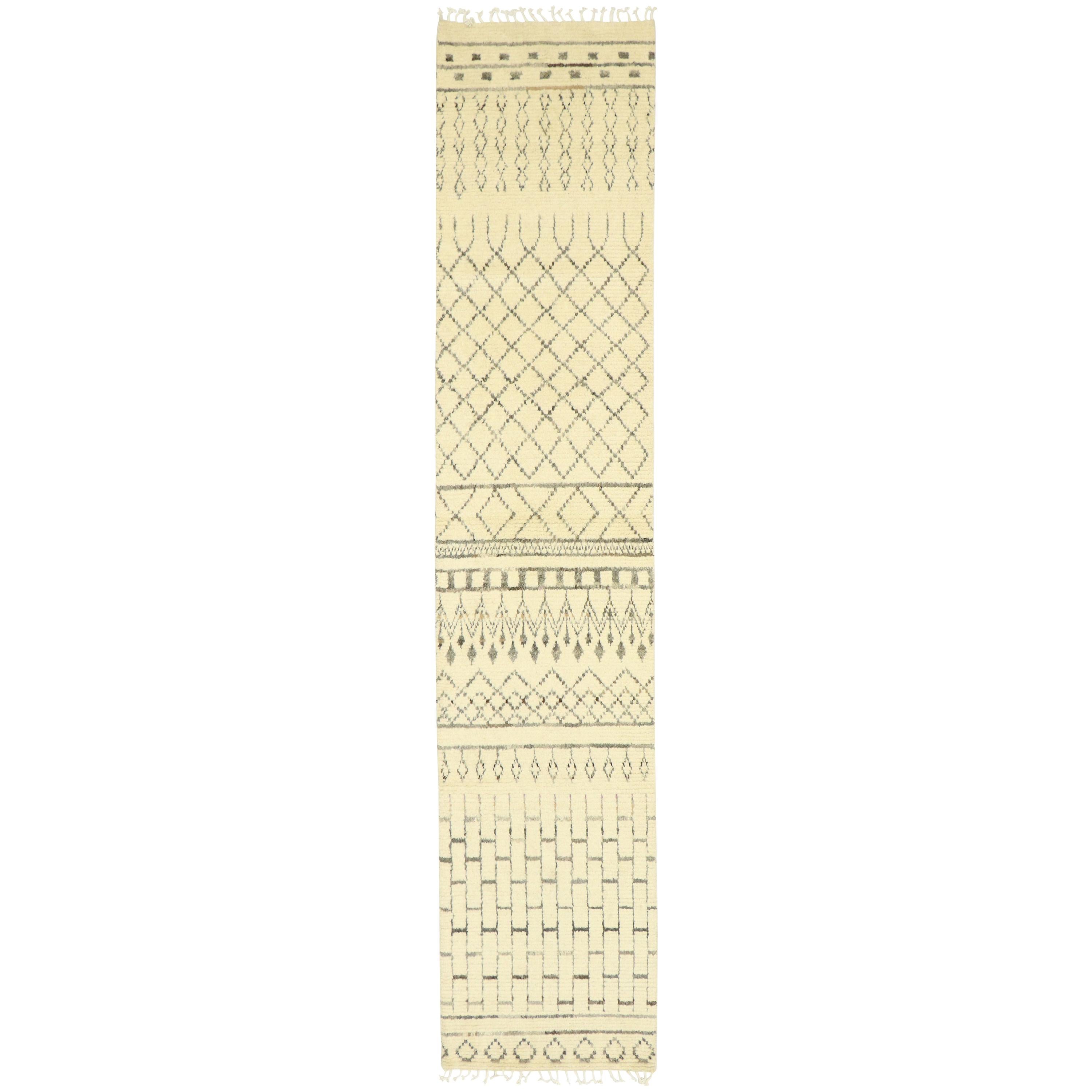 Organic Modern Moroccan Rug Runner, Brutalist Style Meets Cozy Nomad For Sale