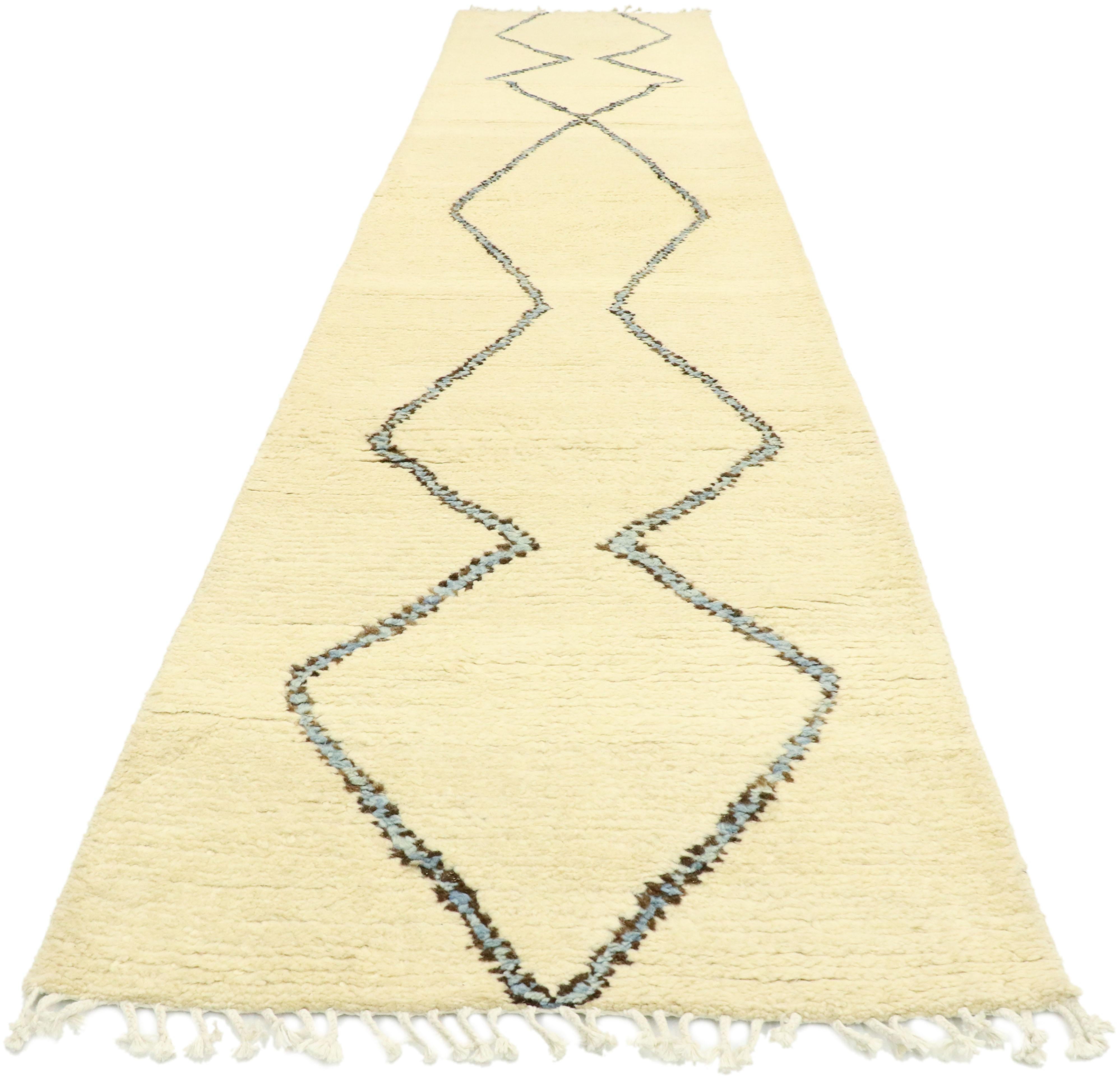 Pakistani New Contemporary Moroccan Shag Hallway Runner with Minimalist Style For Sale