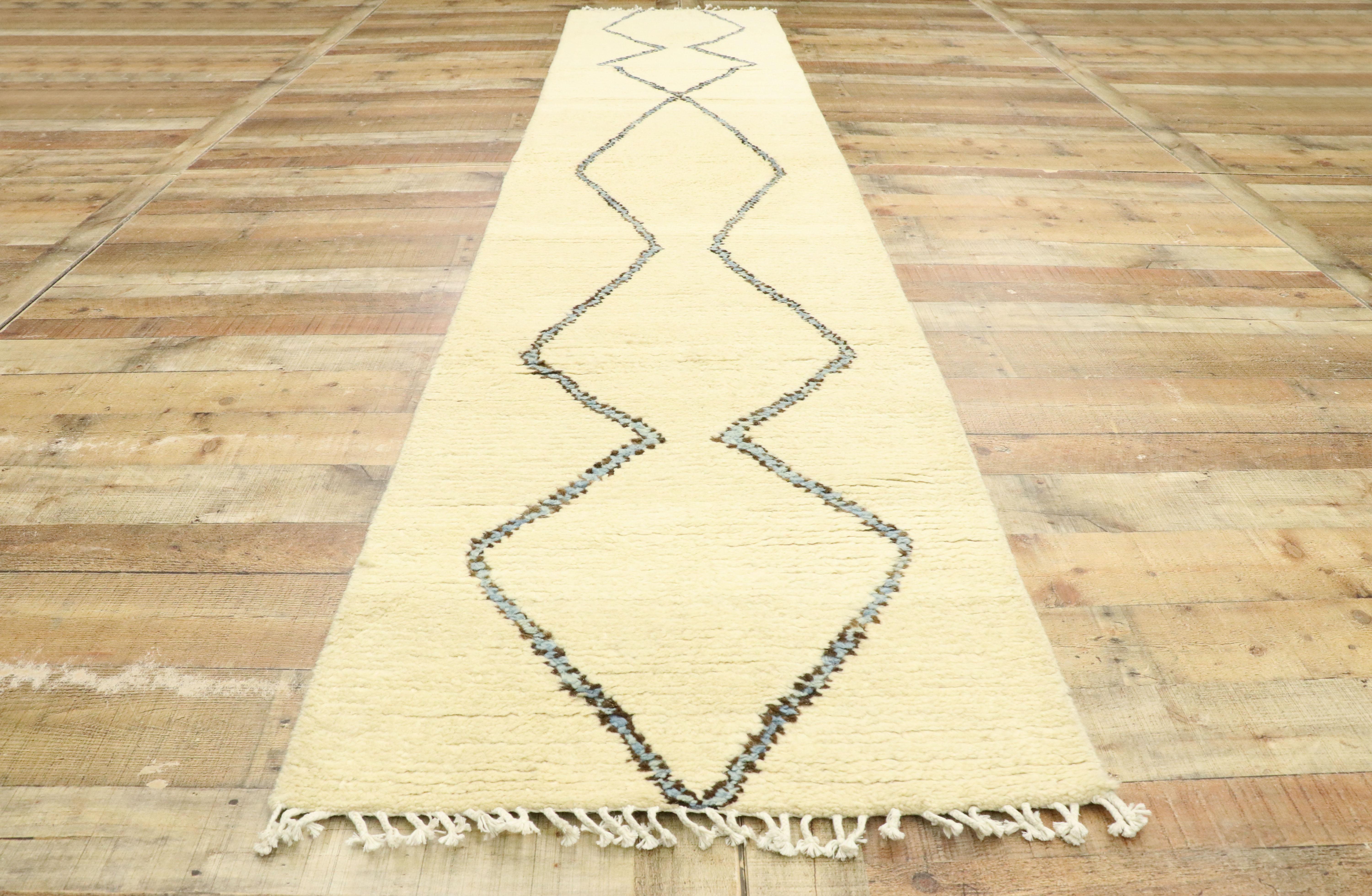 New Contemporary Moroccan Shag Hallway Runner with Minimalist Style For Sale 1