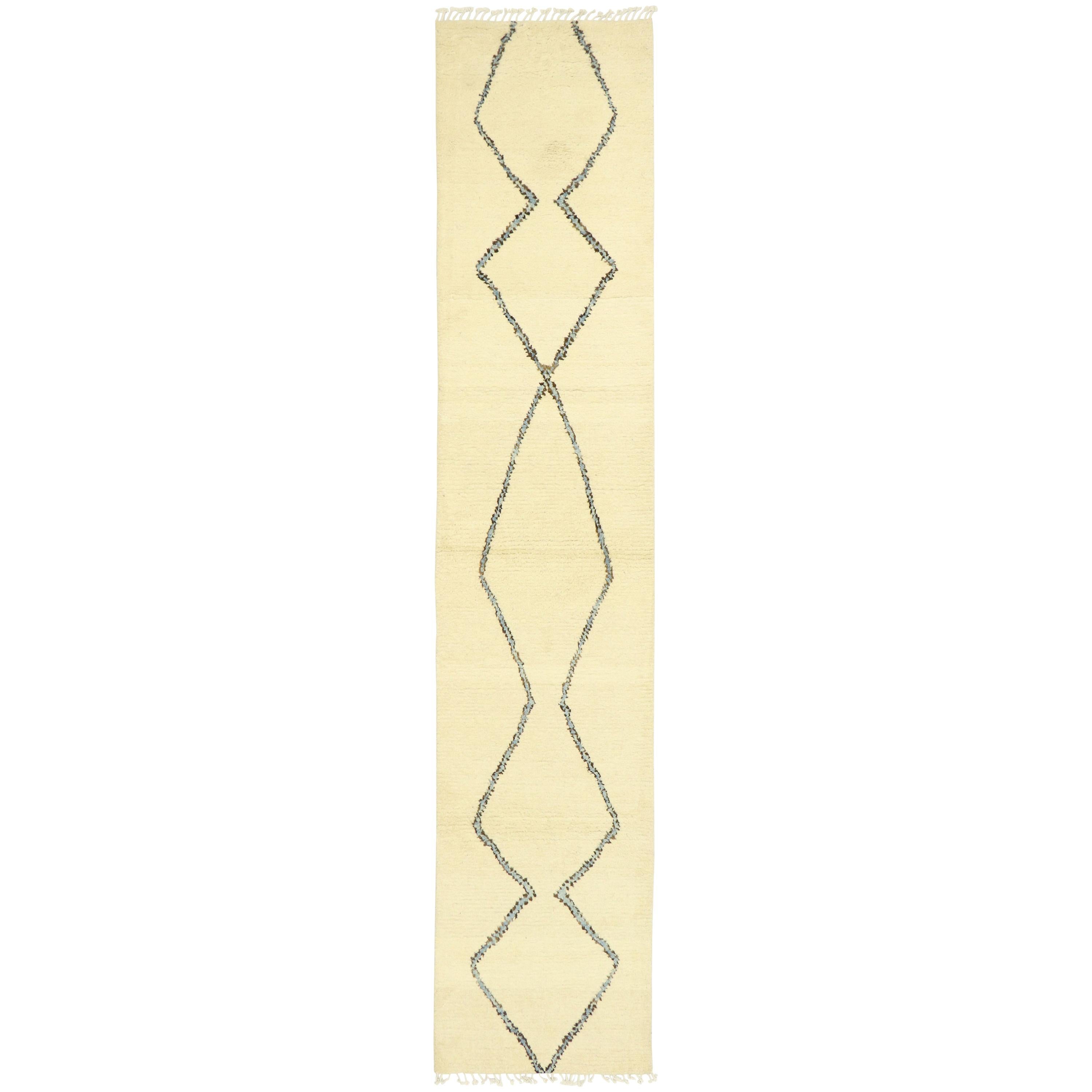 New Contemporary Moroccan Shag Hallway Runner with Minimalist Style For Sale
