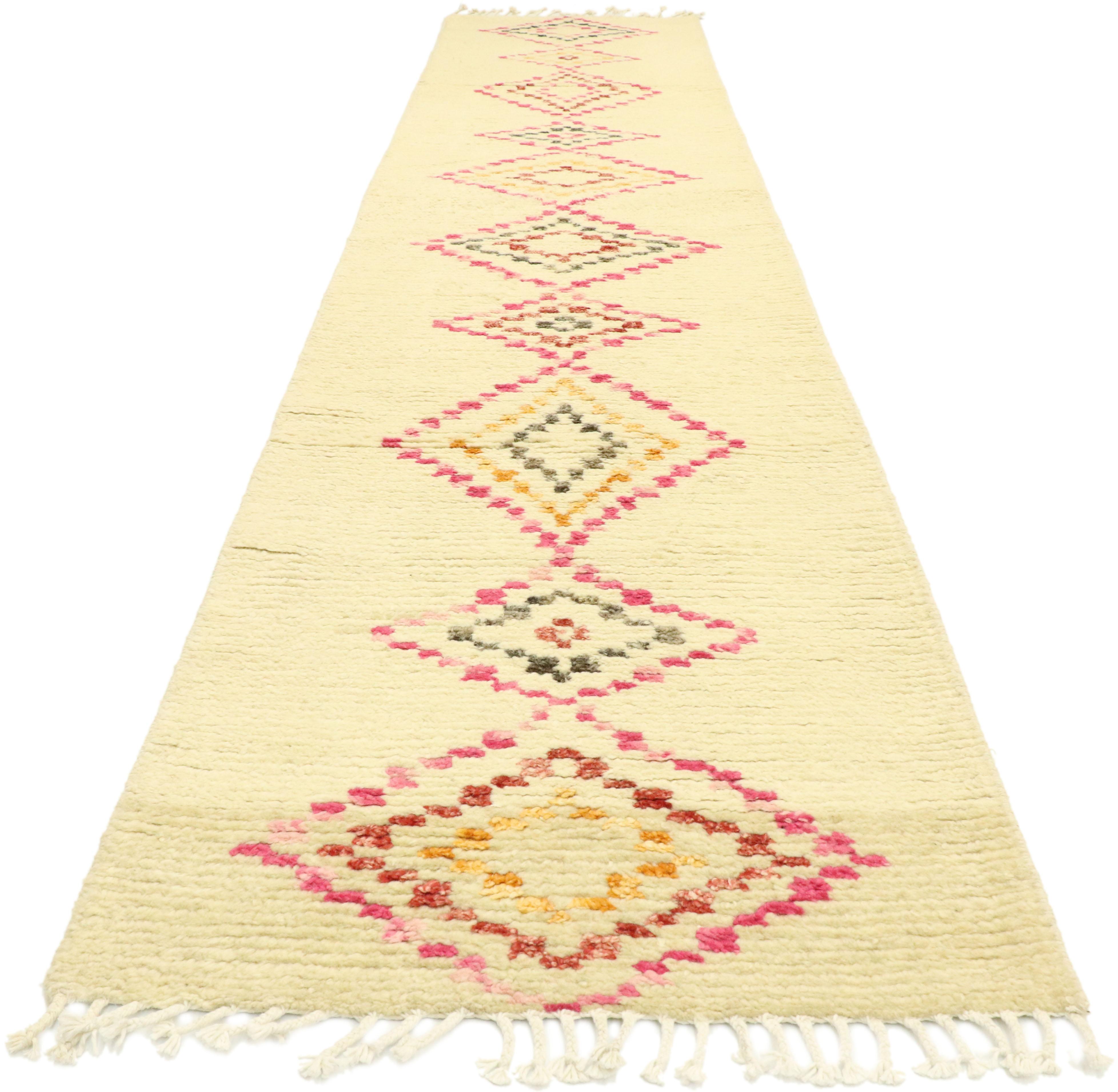 Bohemian Colorful Moroccan Rug Runner, Boho Jungalow meets Southwest Desert Style For Sale
