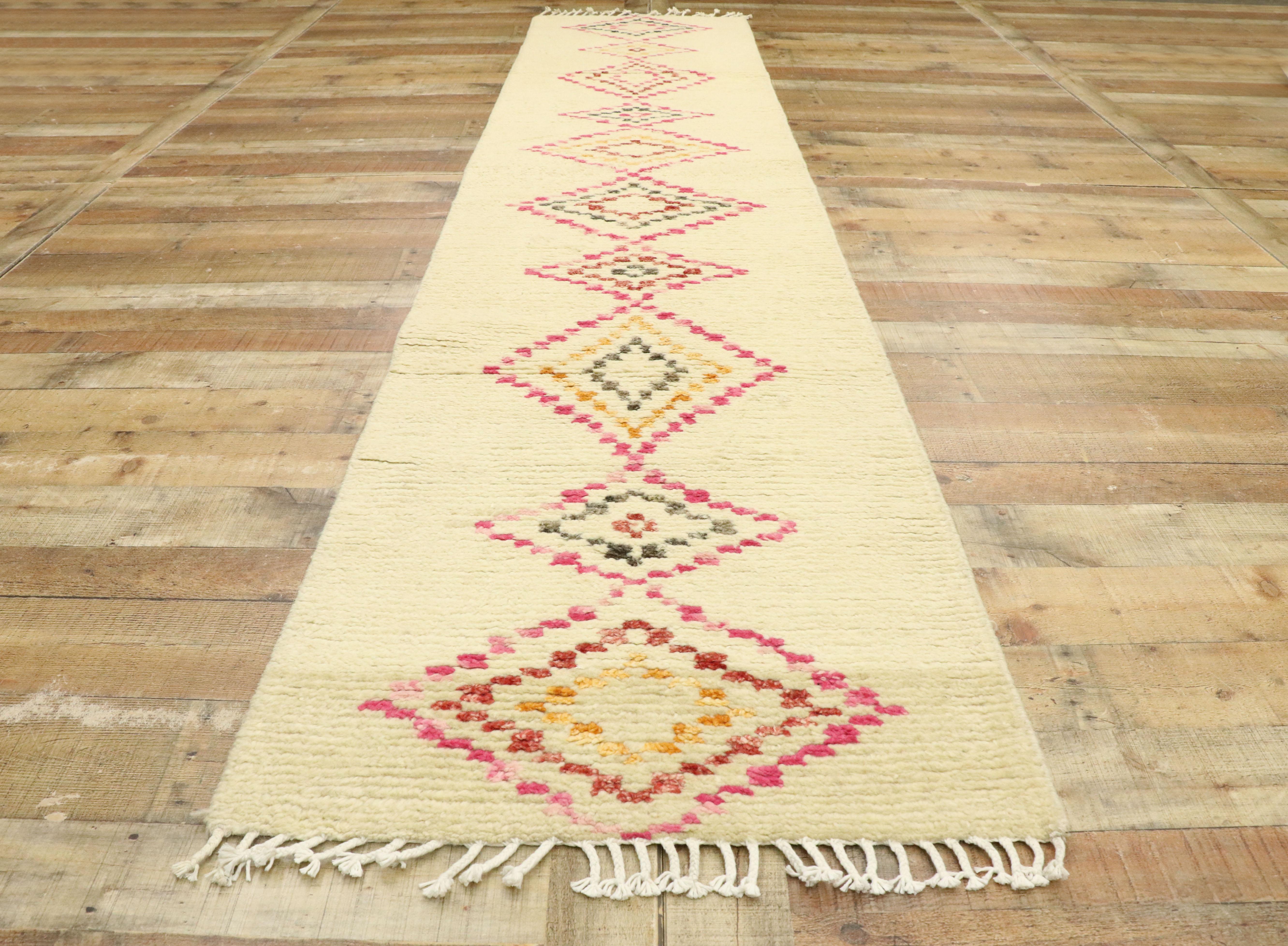 Colorful Moroccan Rug Runner, Boho Jungalow meets Southwest Desert Style For Sale 1