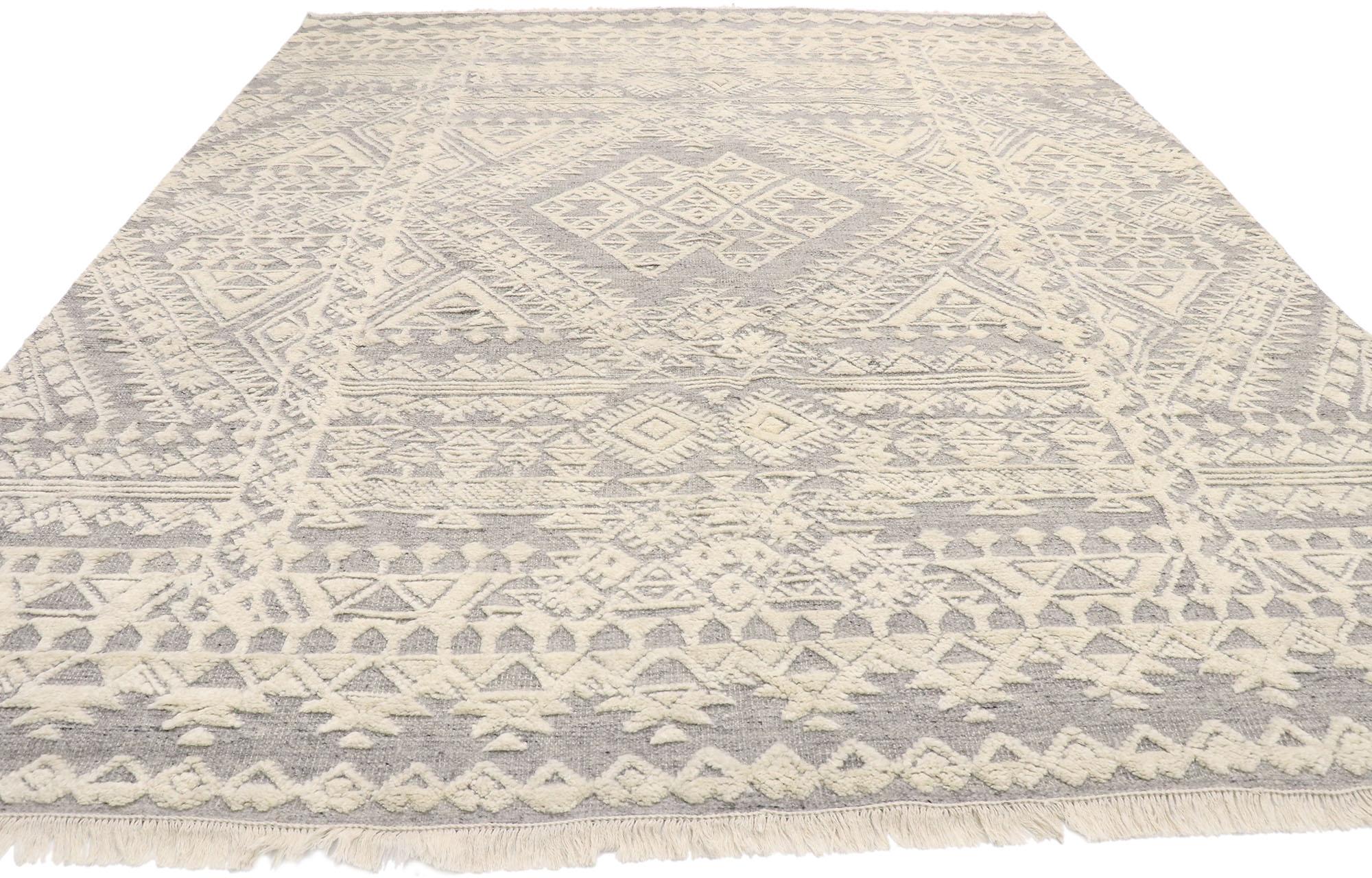 Indian New Contemporary Moroccan Souf Rug with Raised Design and Modern Style For Sale