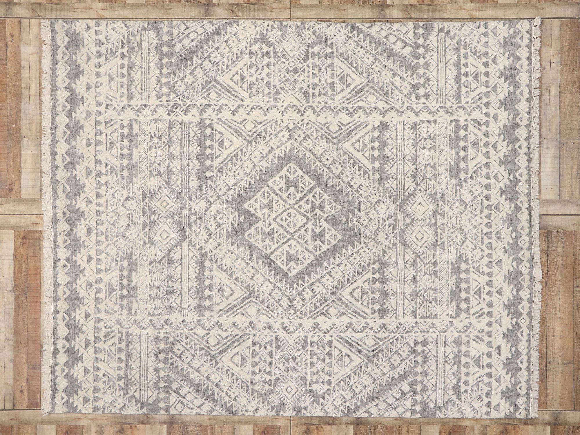 New Contemporary Moroccan Souf Rug with Raised Design and Modern Style For Sale 1
