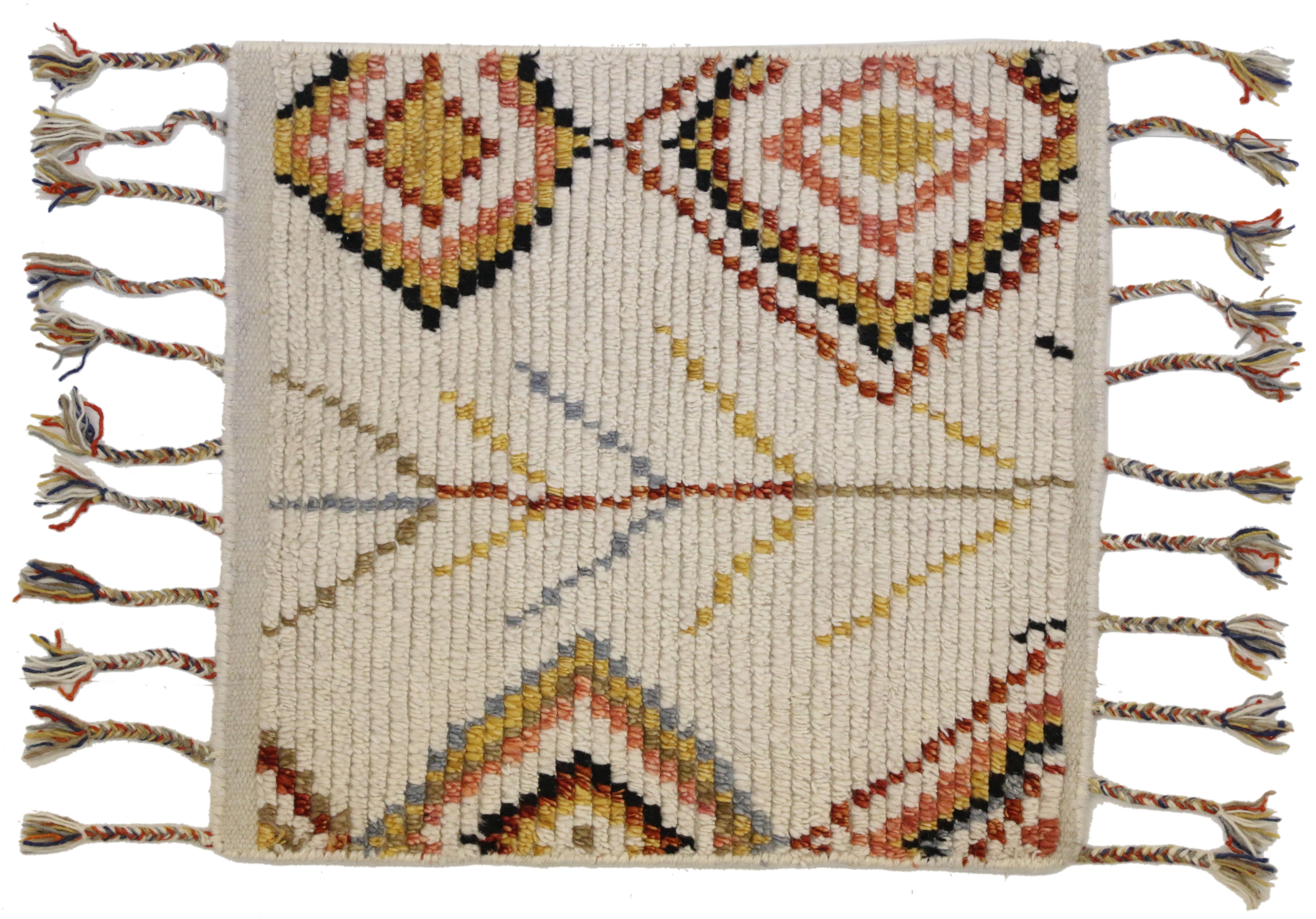 Hand-Knotted New Contemporary Moroccan Style Accent Rug with Tribal Design