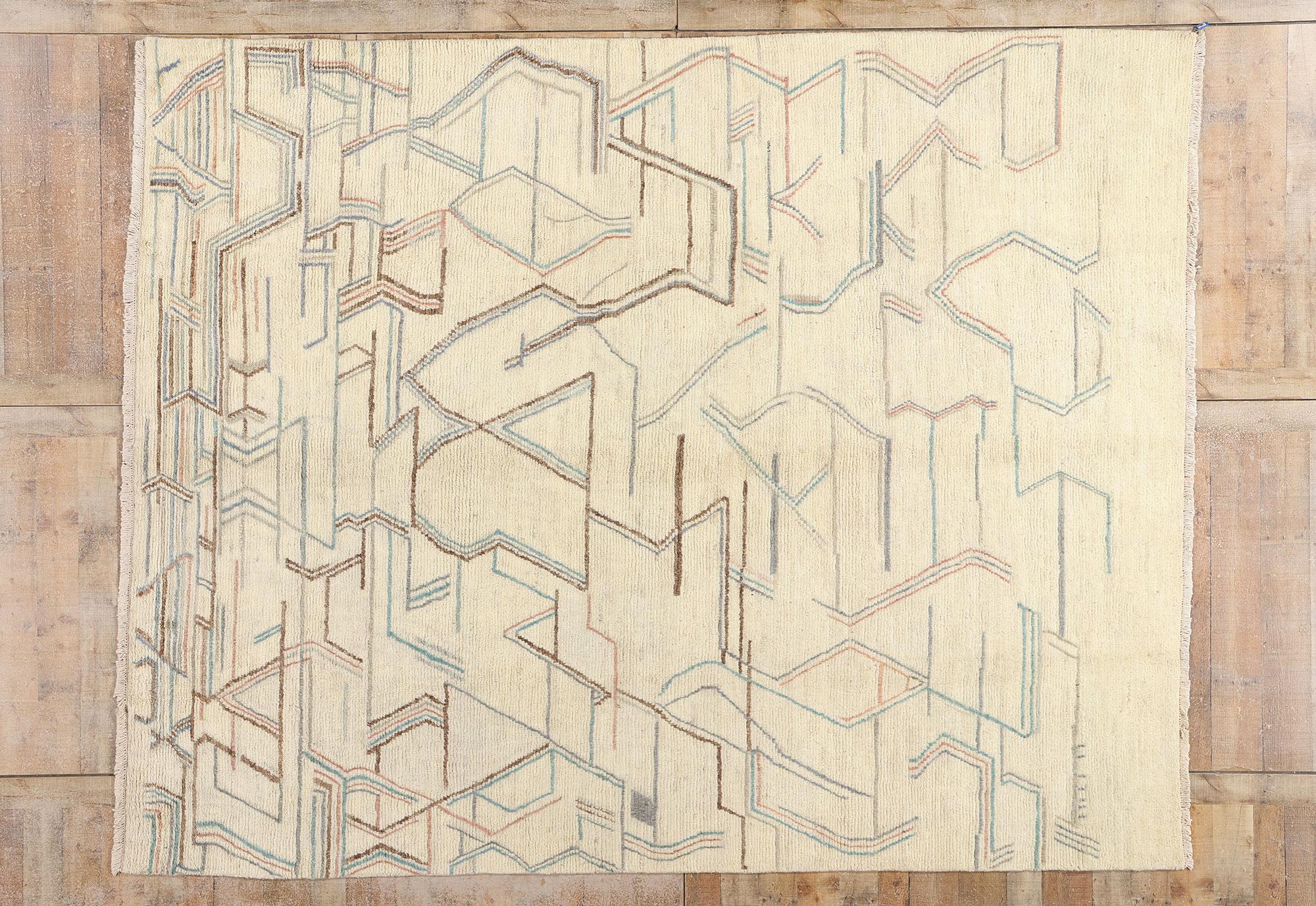 Nouveau tapis contemporain de style marocain avec motif d'art abstrait géométrique en vente 2