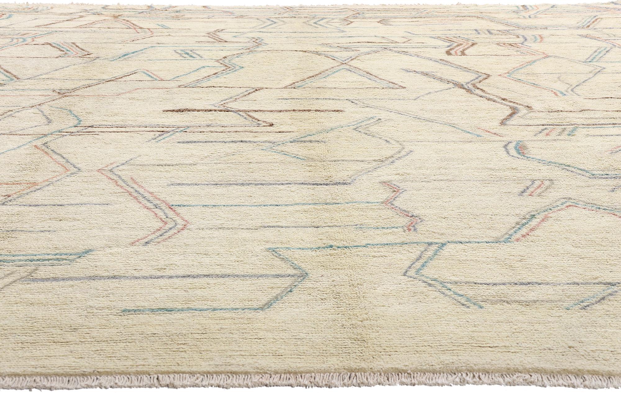 Noué à la main Nouveau tapis contemporain de style marocain avec motif d'art abstrait géométrique en vente